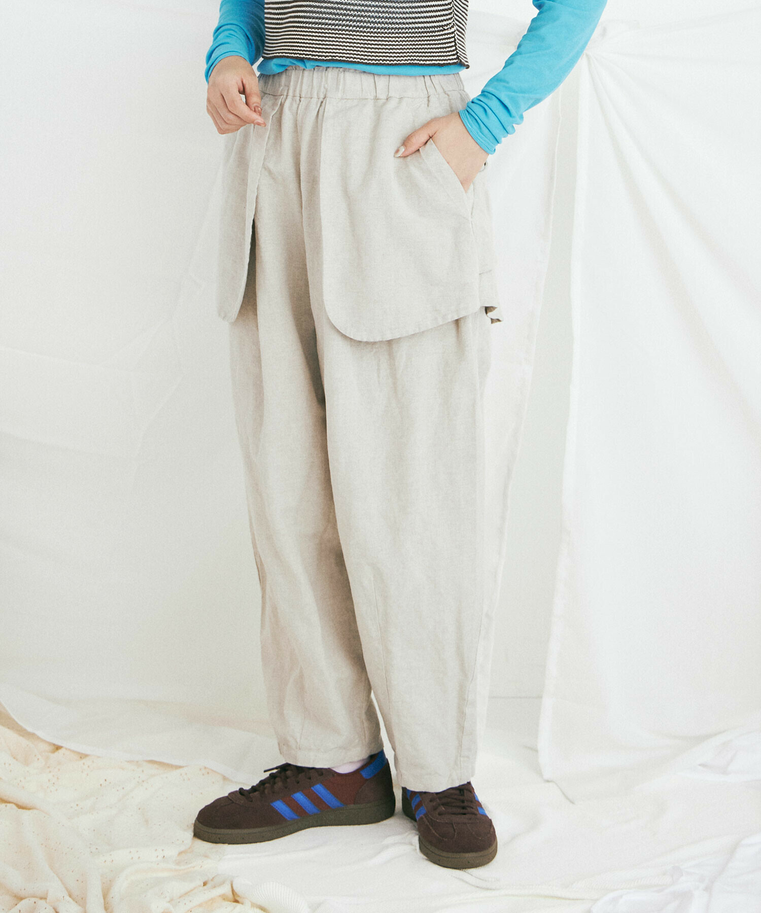 AMBIDEX Store Li/Cクロスワッシャー/CHECK APLON パンツ(F IVORY