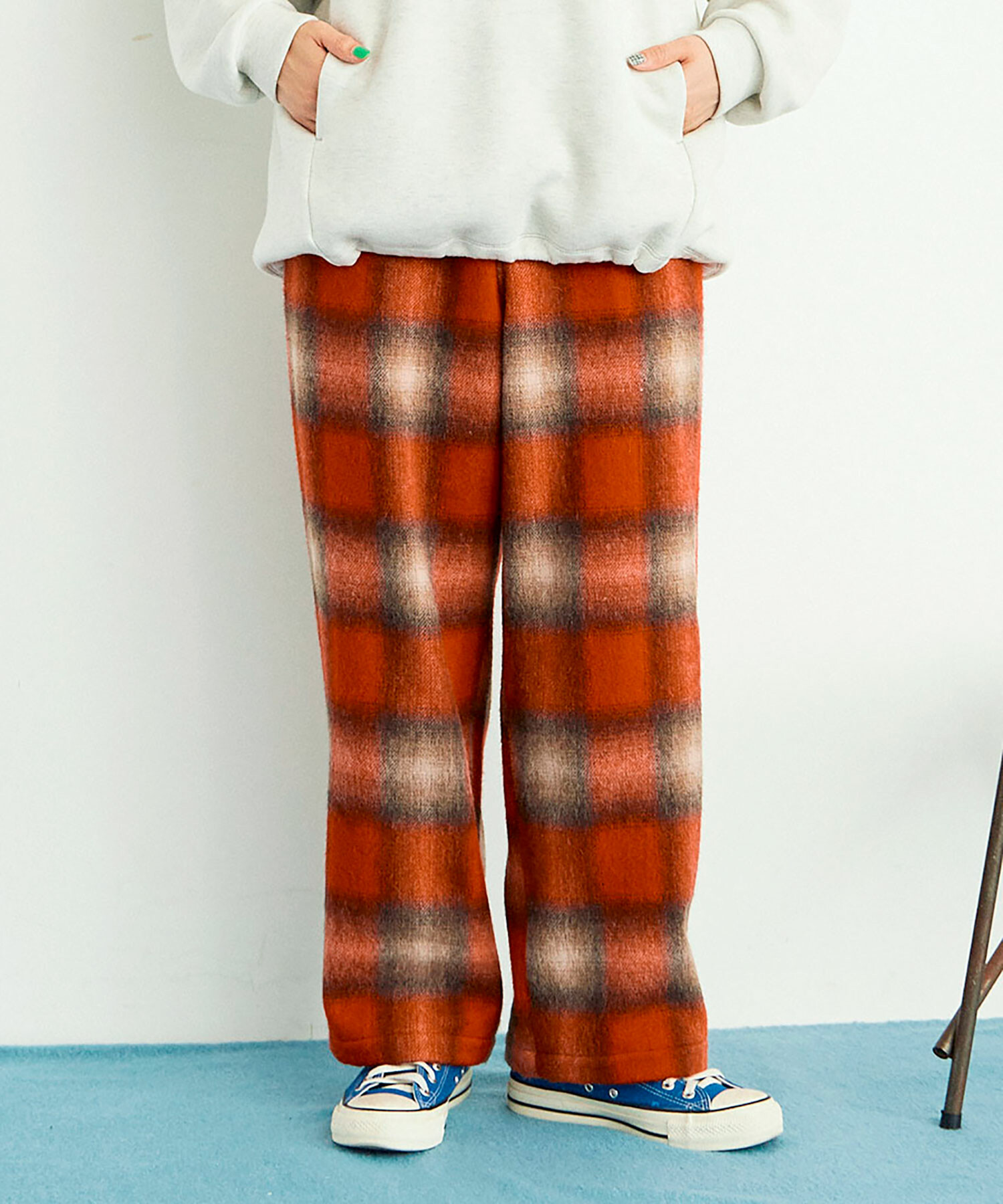 AMBIDEX Store ○alpaca シャギーチェック パンツ(F BLACK×BROWN