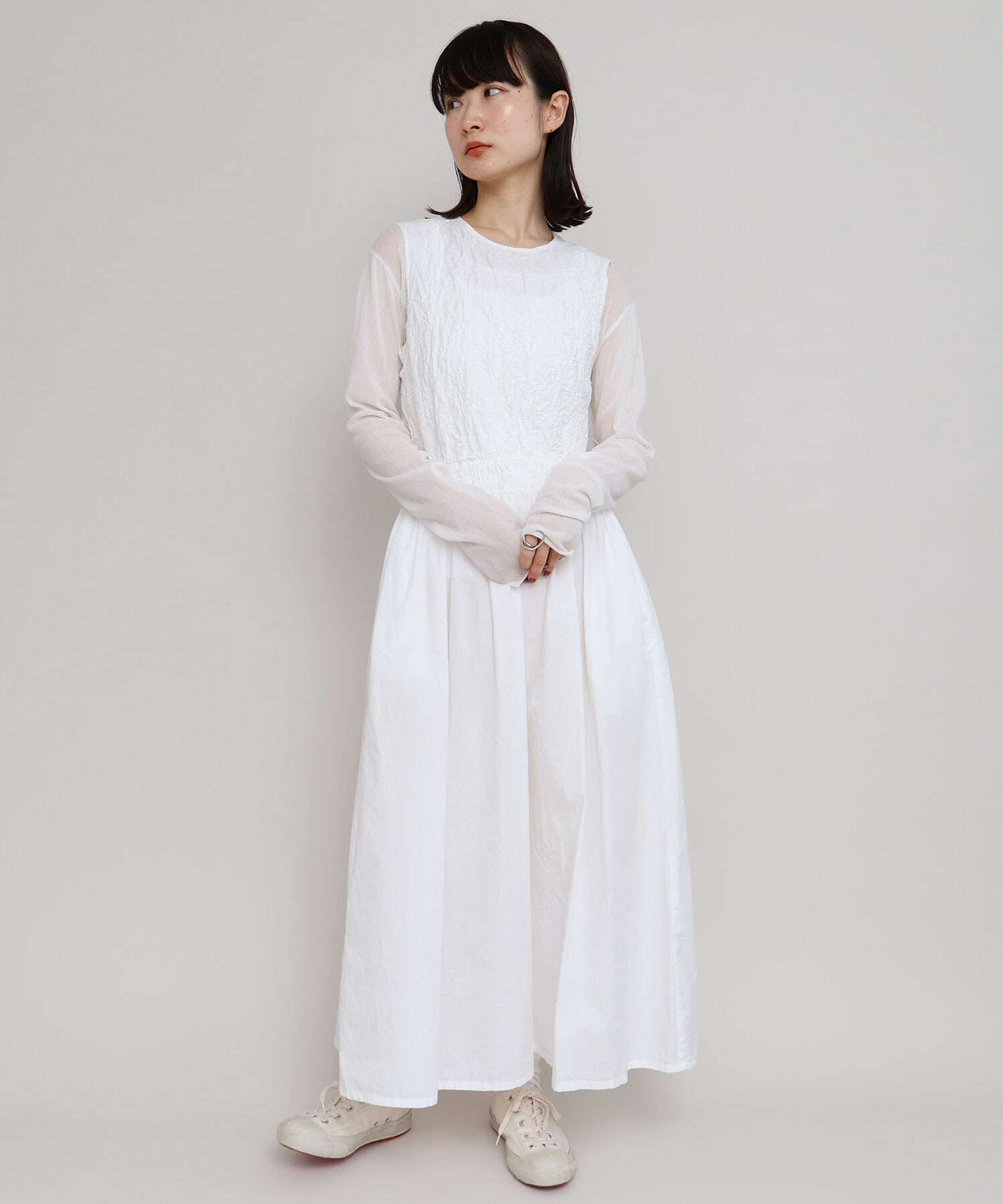 AMBIDEX Store シャーリング刺繍 ノースリギャザー ワンピース(F