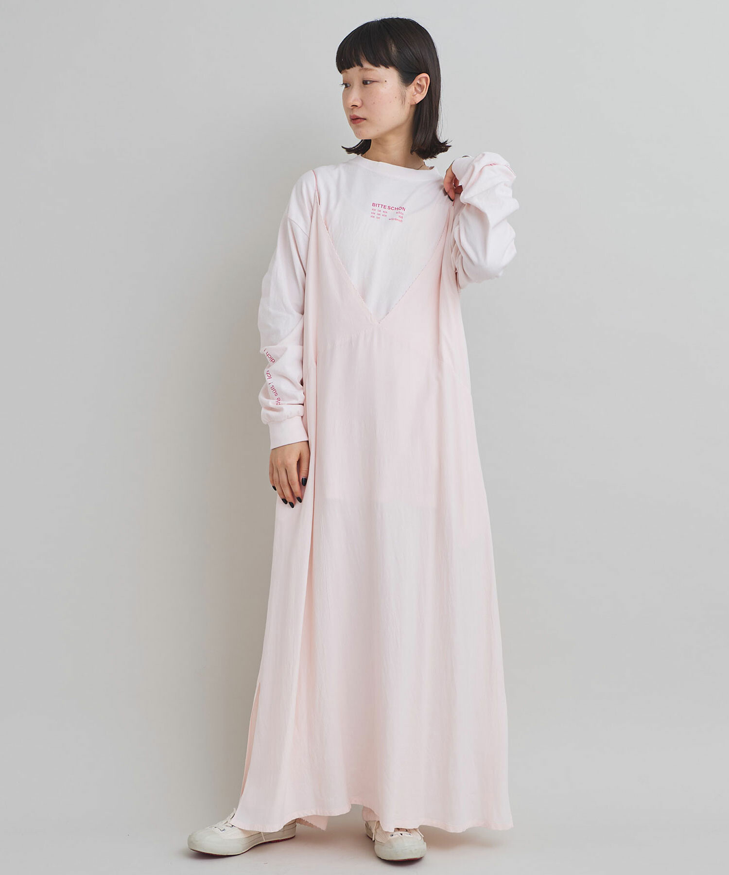 AMBIDEX Store レーヨンちりめん刺繍 ロング キャミワンピース(F