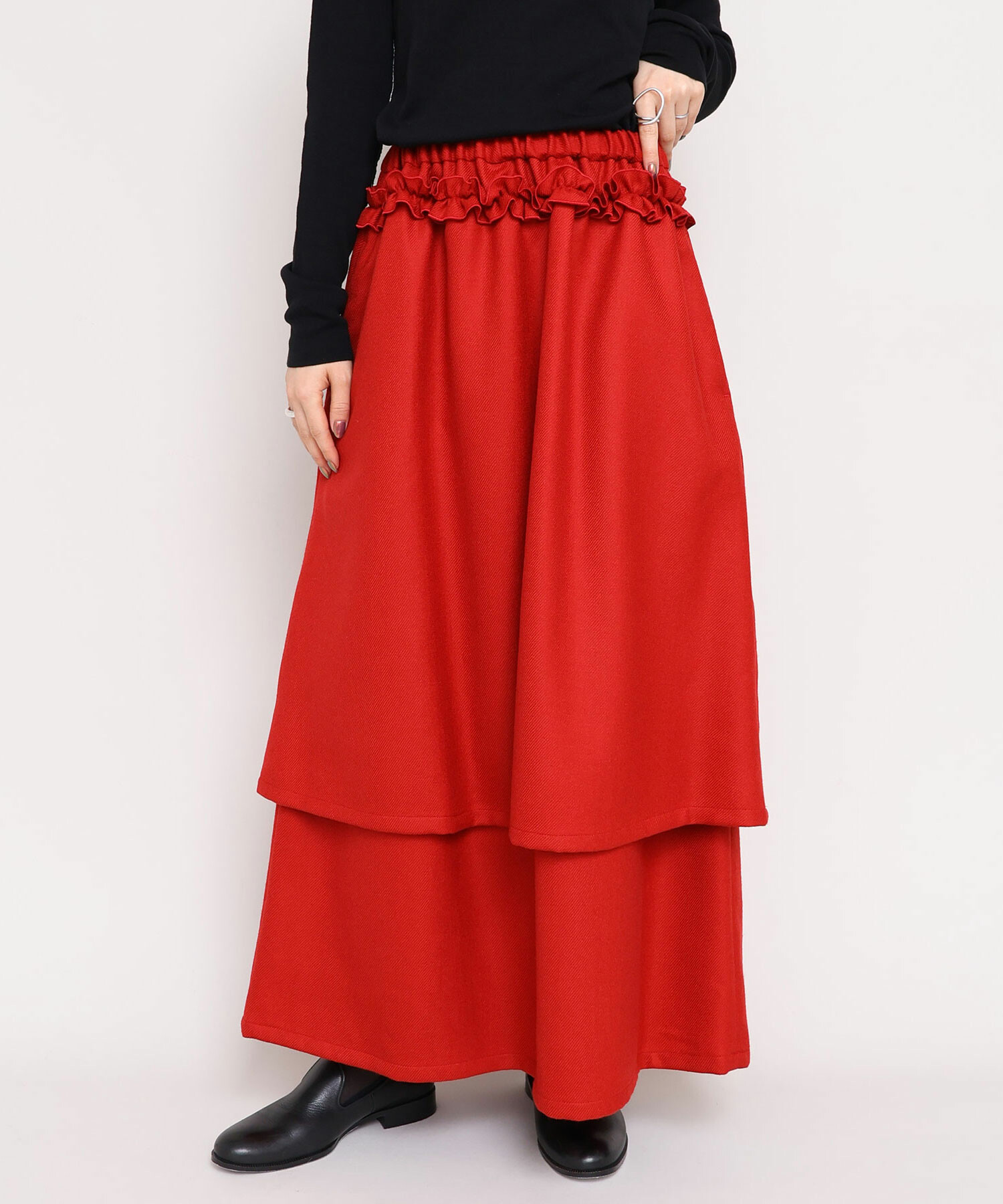 AMBIDEX Store 先染めチェック フリルギャザー スカート(F アカ): iki