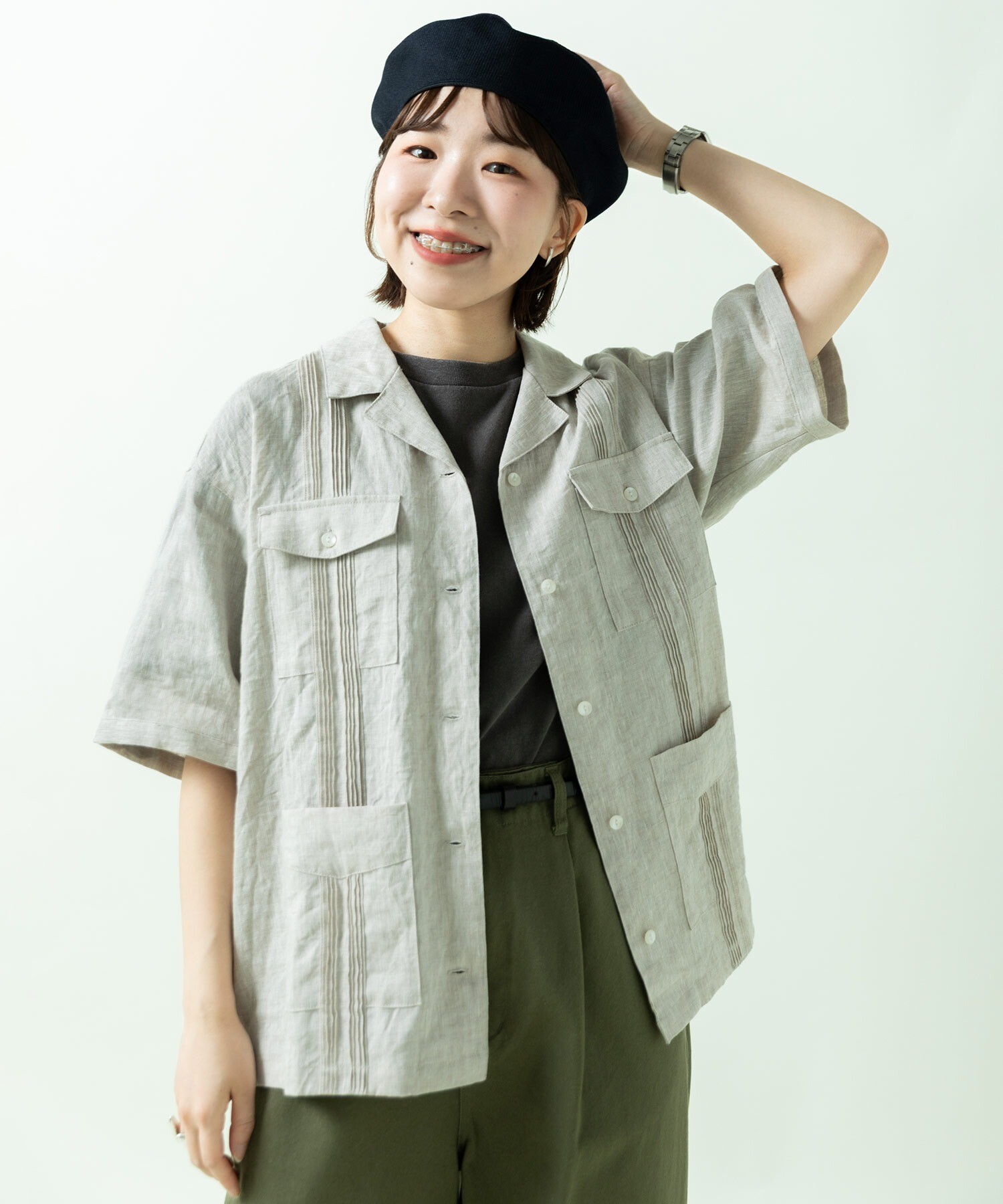 フレンチリネン キューバシャツ