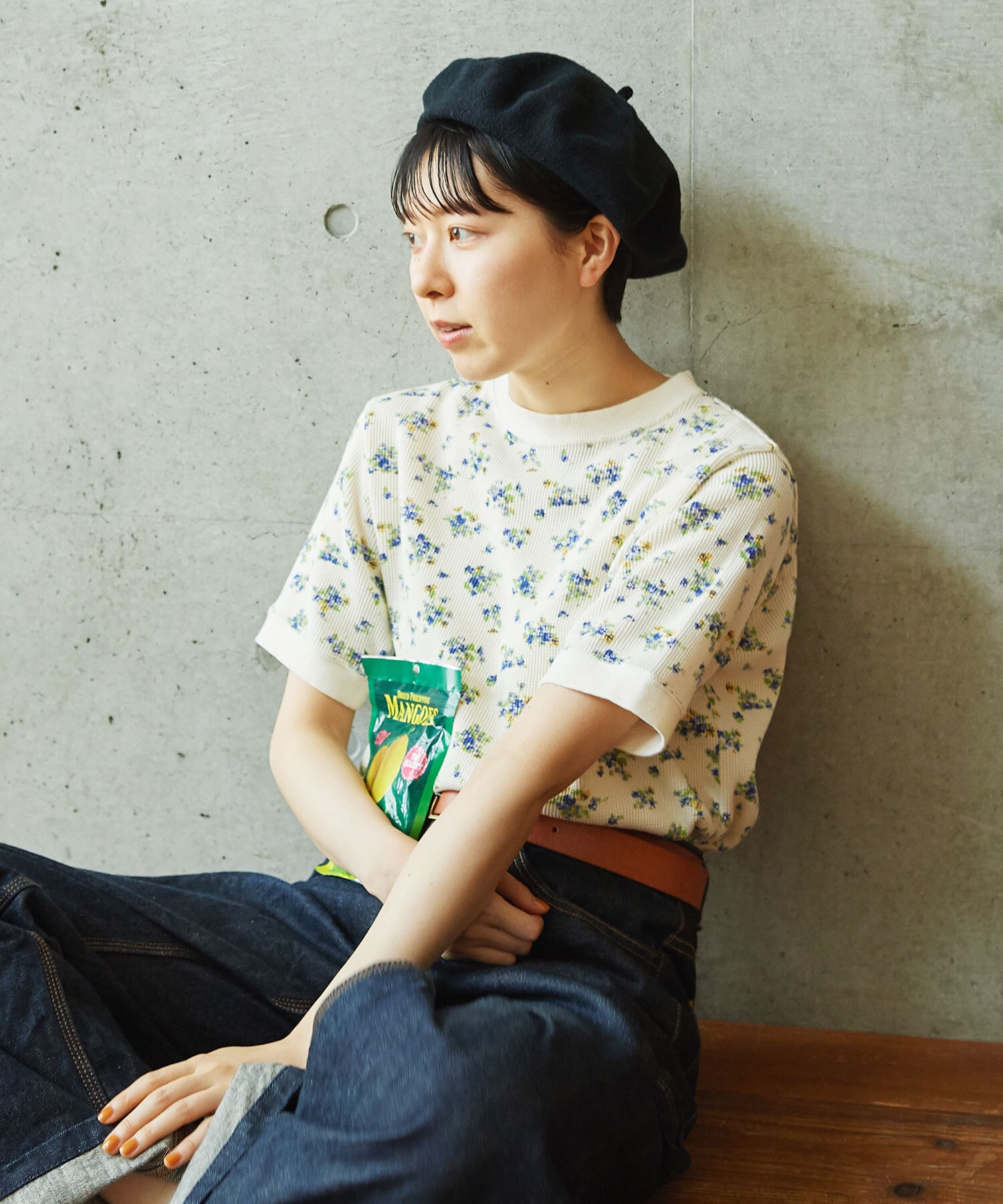 AMBIDEX Store 〇コーマワッフル 小花柄半袖Tシャツ(F イエロー): PAR ICI
