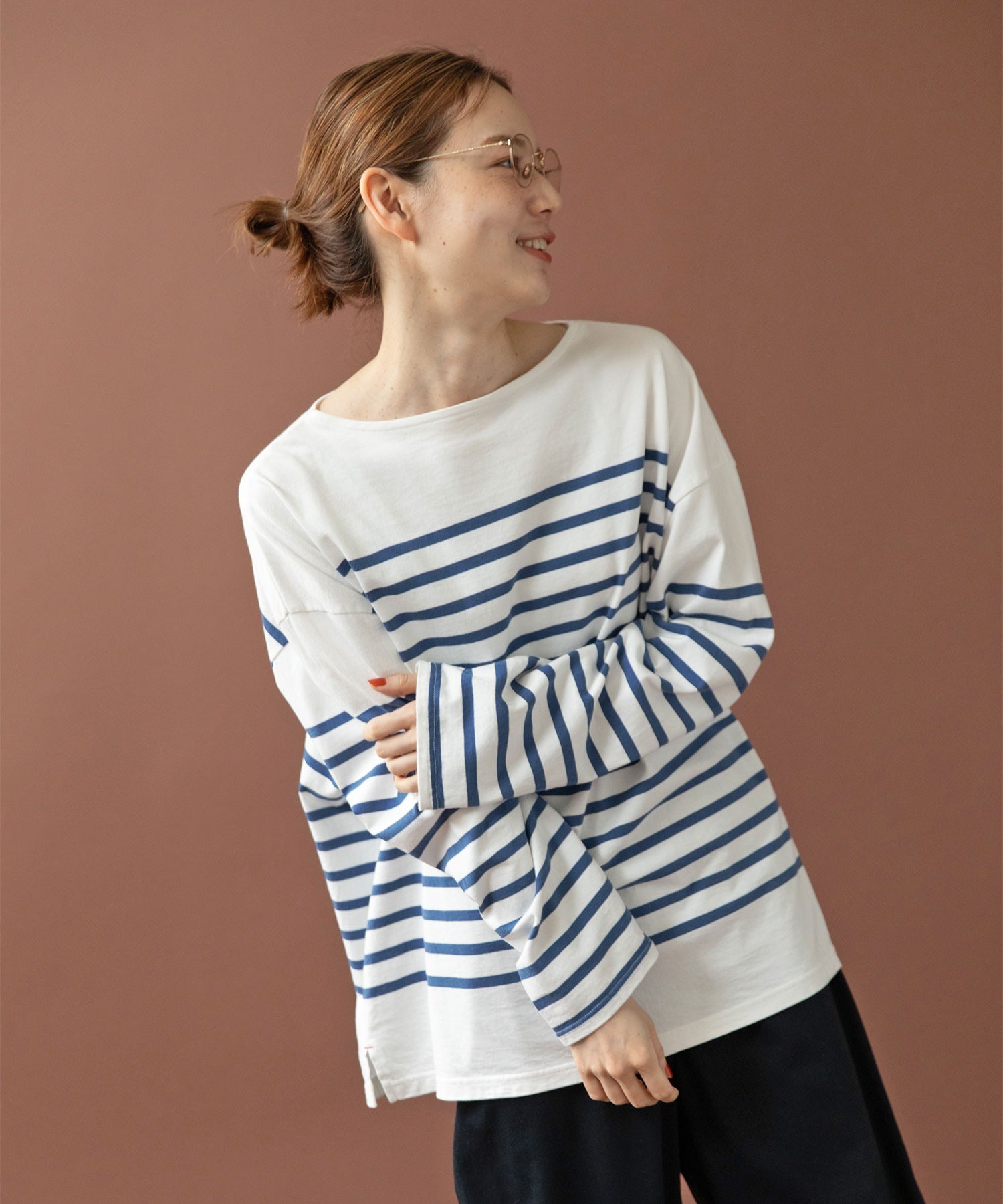 AMBIDEX Store △○パネルボーダー ボートネックプルオーバー(F アオ