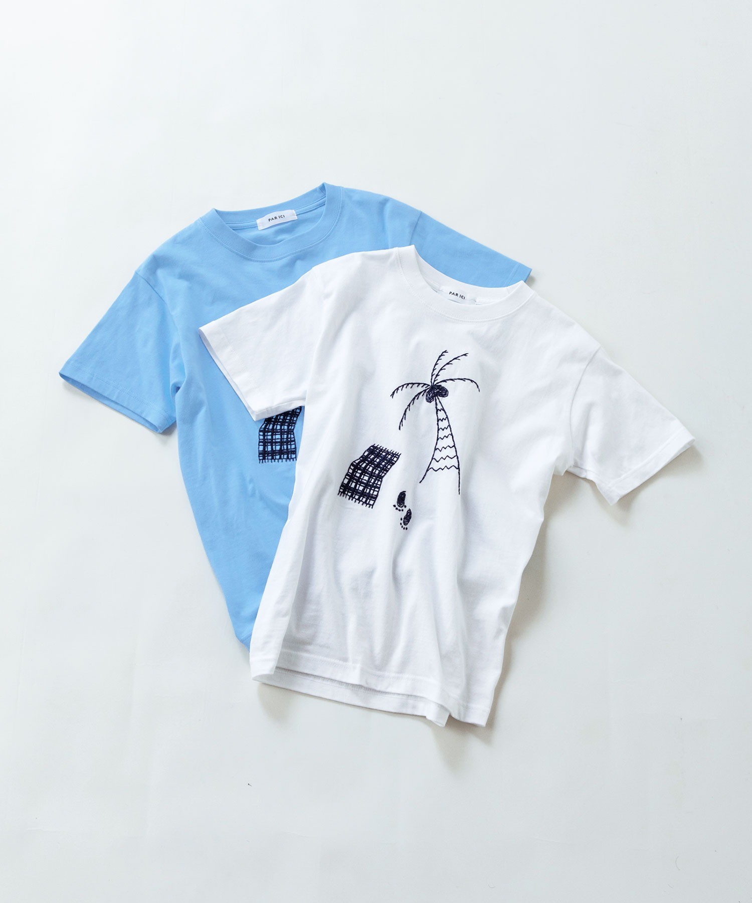 AMBIDEX Store ○○ヤシの木 ハンドステッチ風Tシャツ(F グレー