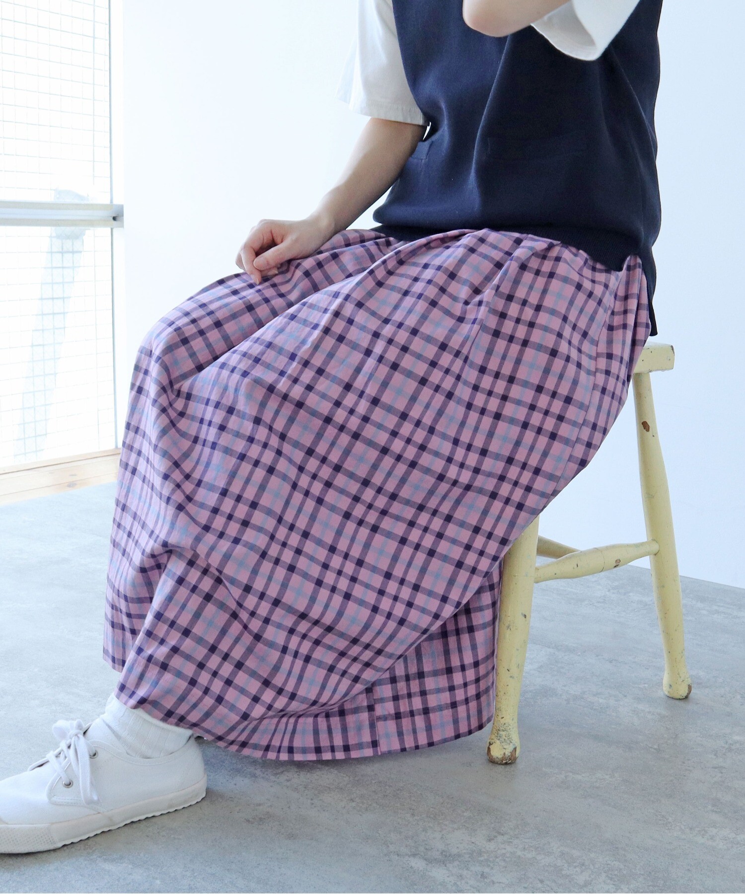 AMBIDEX Store 江戸炊きブロックチェック ギャザースカート(F グリーン): PAR ICI