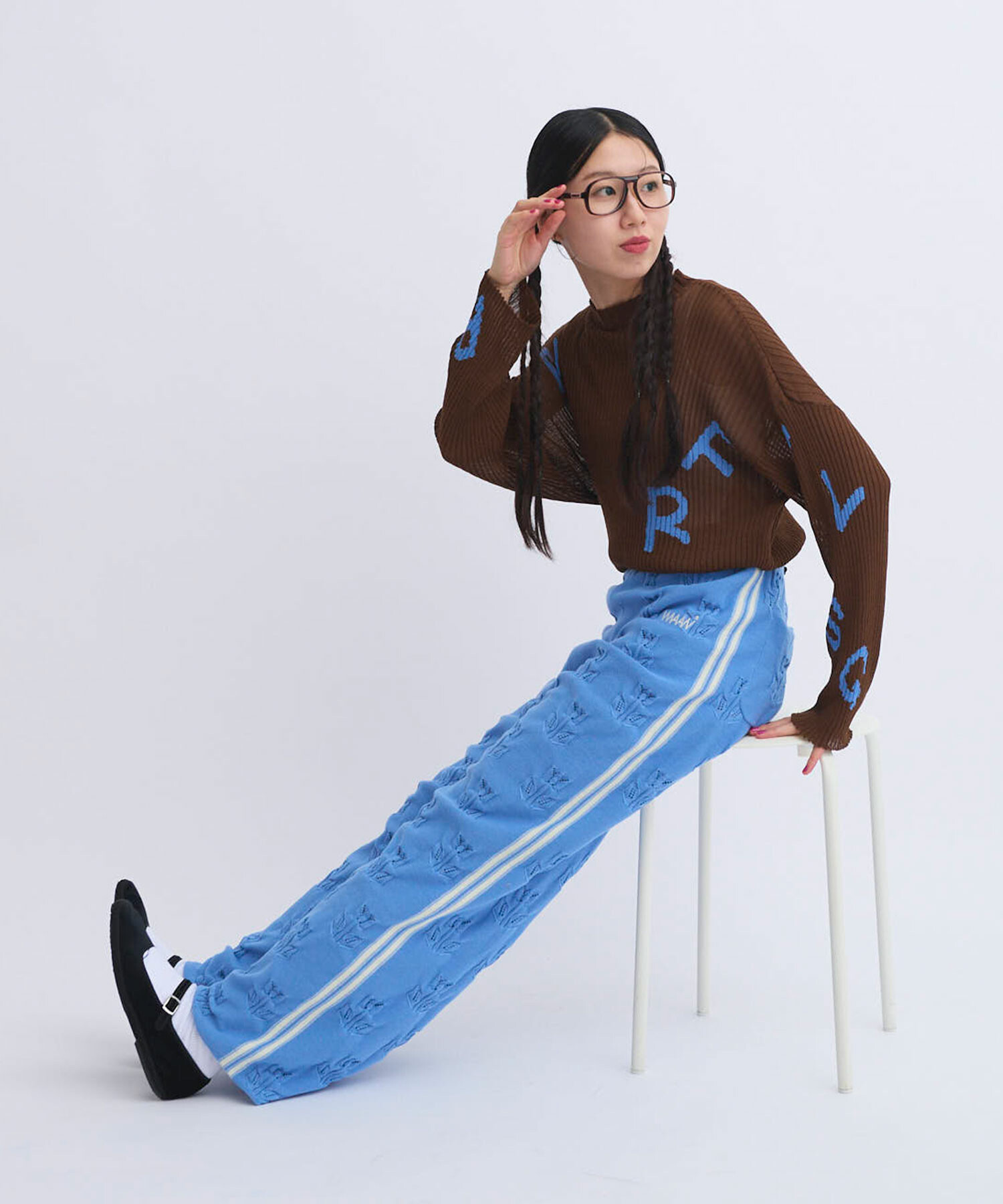 AMBIDEX Store 〇TULIP EYELET ラインパンツ(F SAX BLUE): FLAT