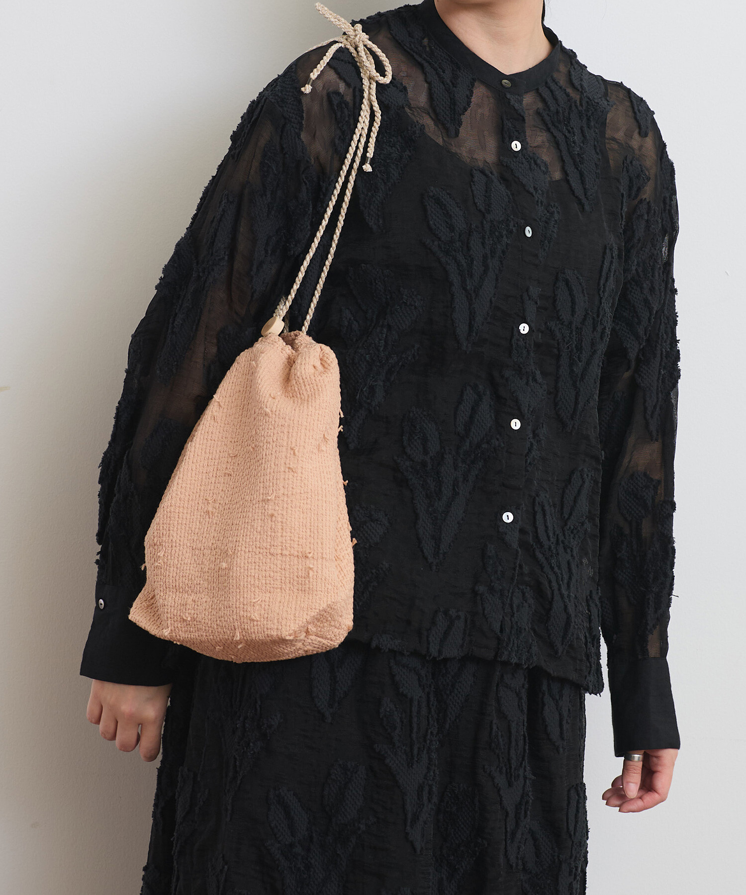 AMBIDEX Store 〇sashiko jacquard 巾着バッグ(F ペールイエロー