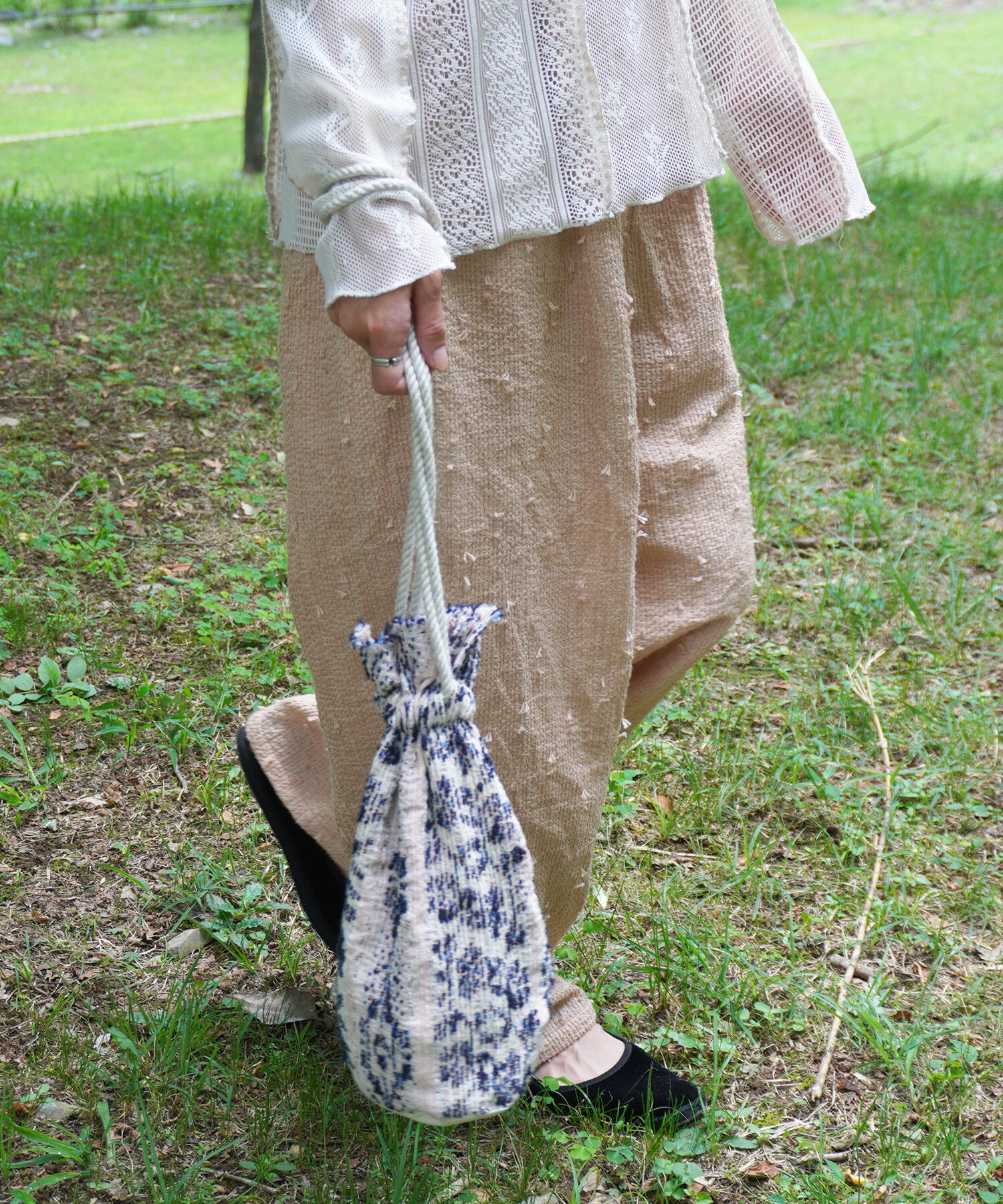 AMBIDEX Store 〇mix yarn jacquard 巾着バッグ(F ピンク): FLAT
