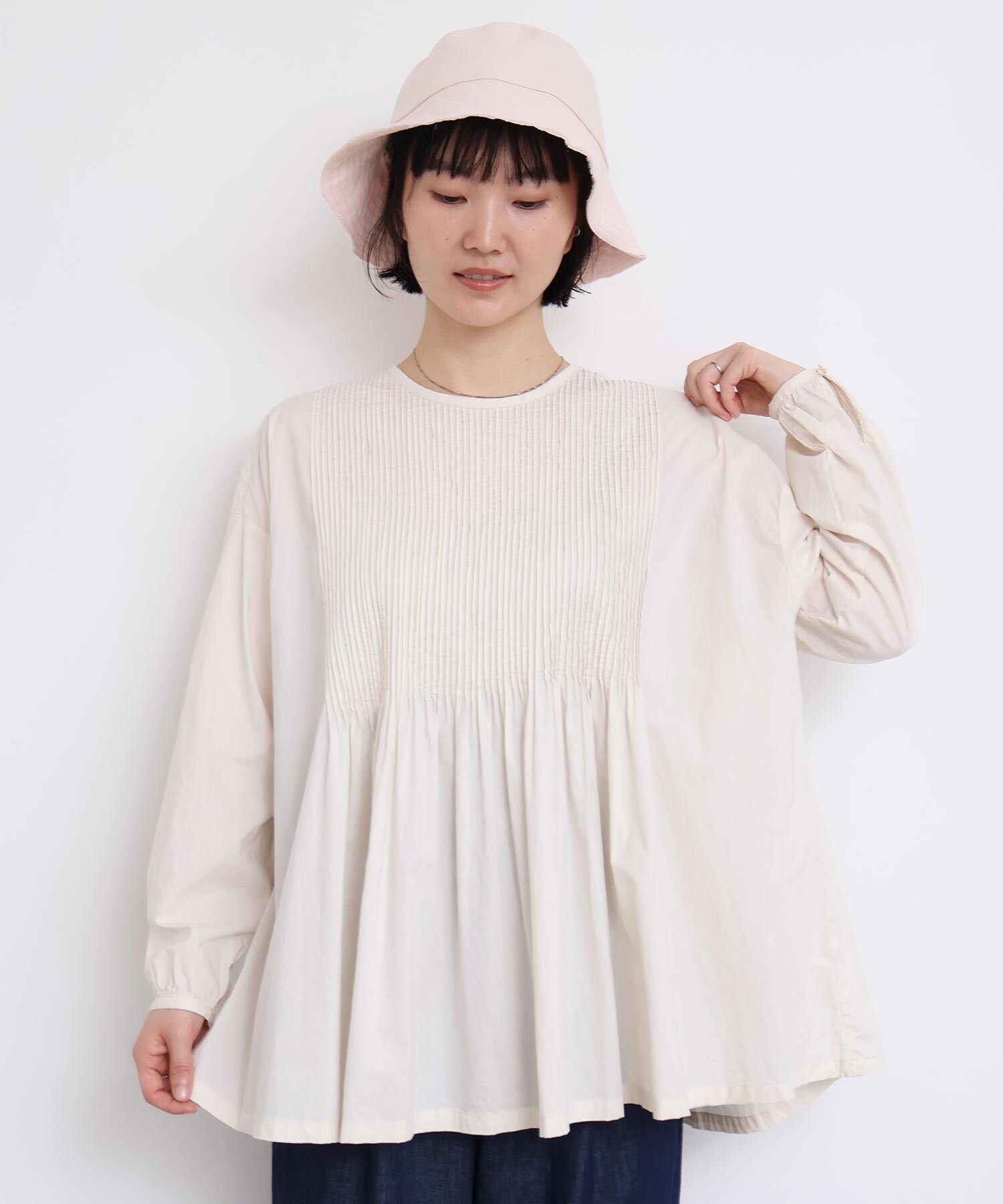 AMBIDEX Store バスクシャツみたいなピンタックブラウス(F サックス
