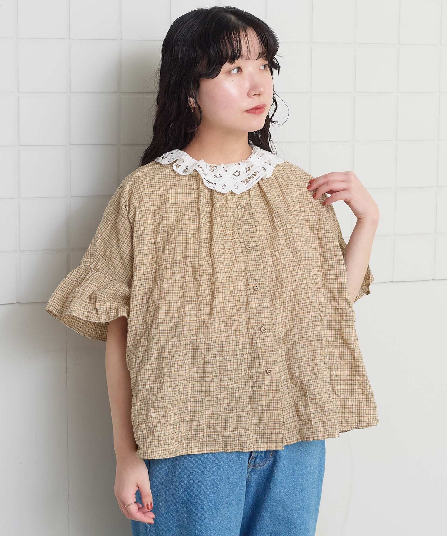 AMBIDEX Store 【予約販売】シャーリングチェック/ストライプ 袖