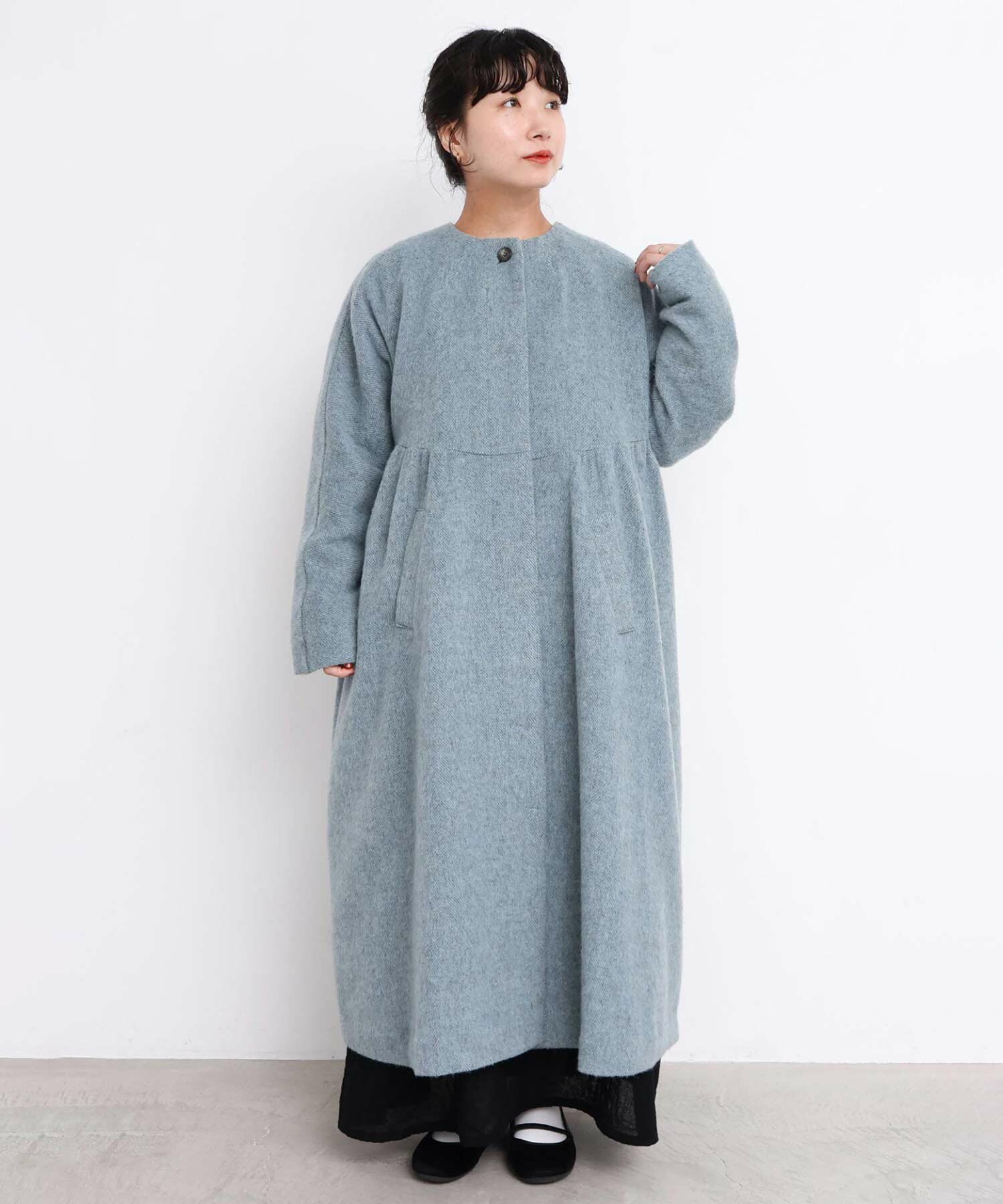 AMBIDEX Store 〇ヘリンボーンウール ドルマンギャザーコート (F