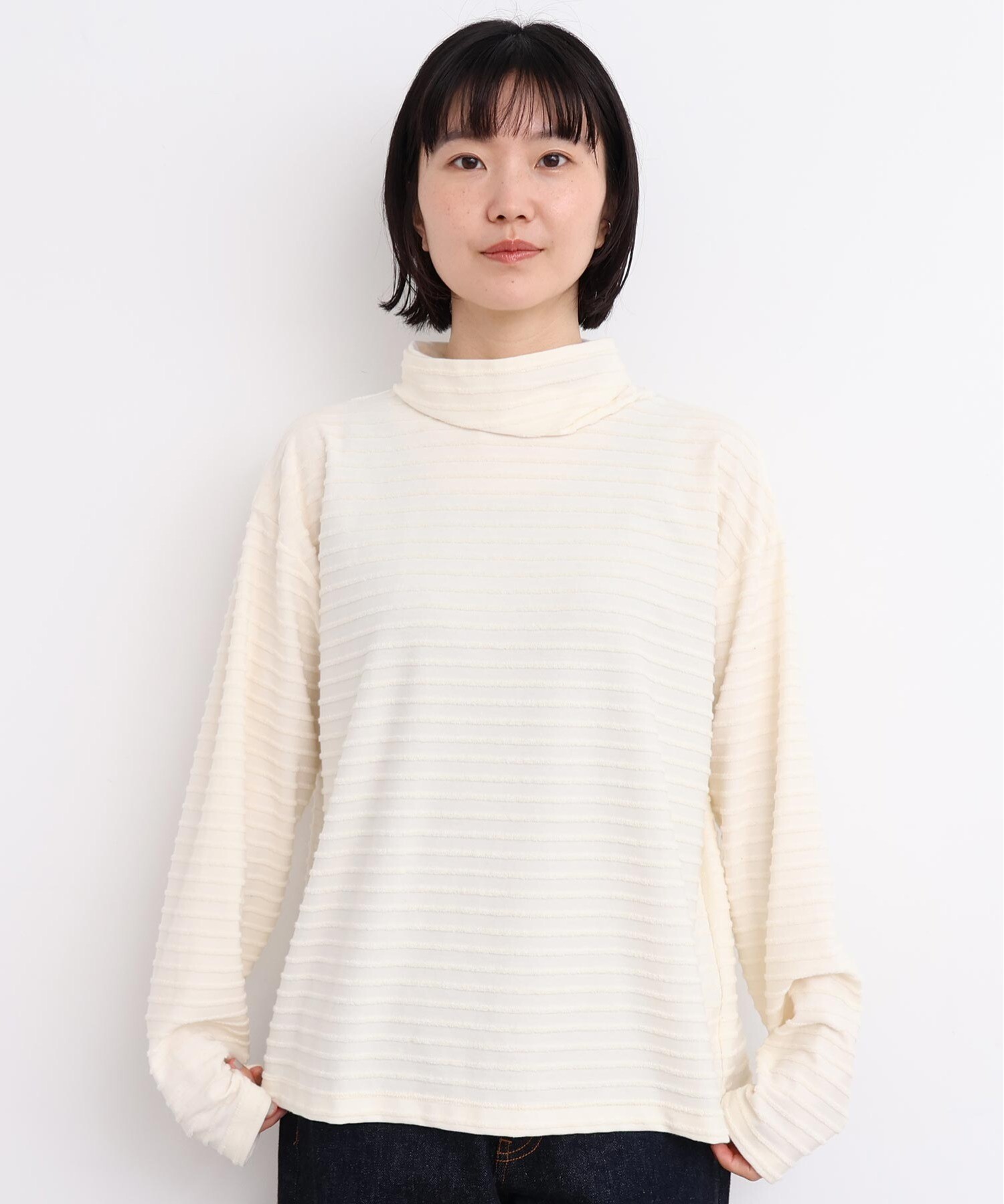 AMBIDEX Store 〇パイルボーダー タートルネックT(F クロ): l'atelier