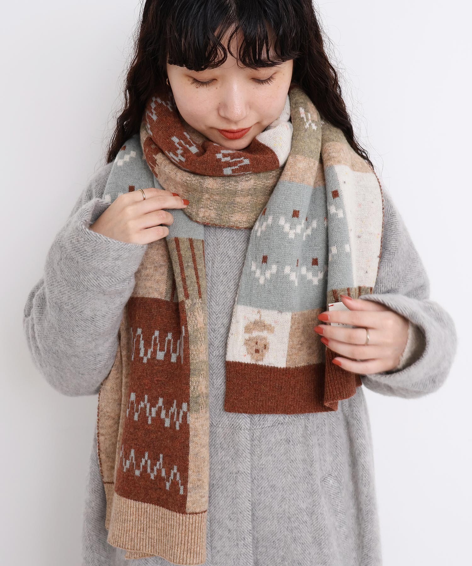 ともよ様ご依頼おまとめ商品ストール2枚シャツ2枚 AMBIDEX Store 〇カラフルジャガード ふとマフラー(F グレー): l