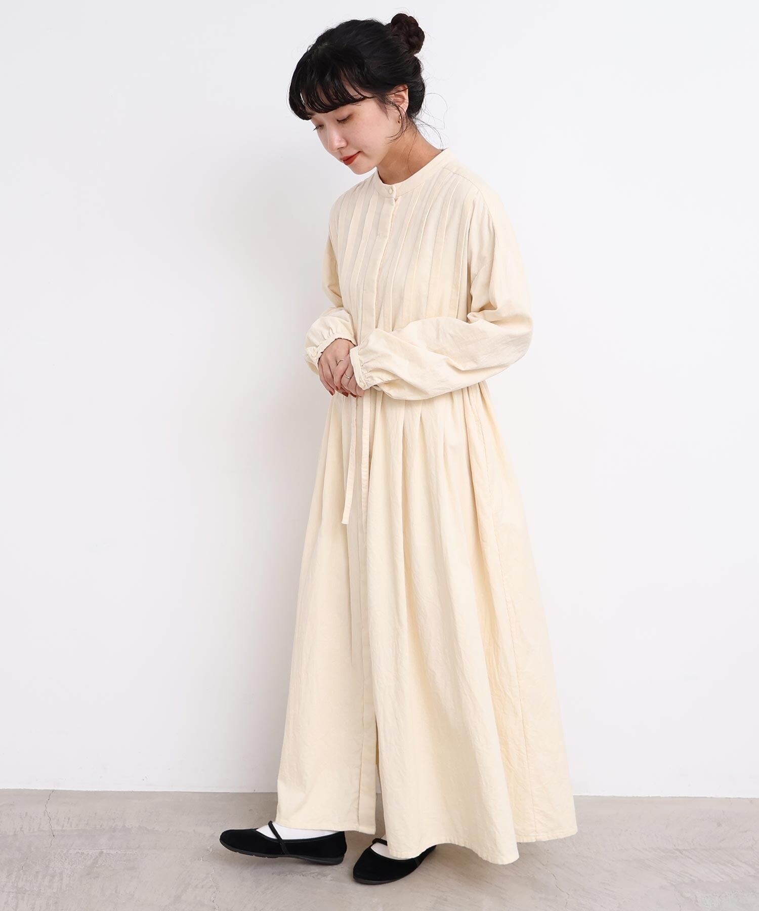 AMBIDEX Store 〇21Wシャツコール タックワンピース(F クロ): l