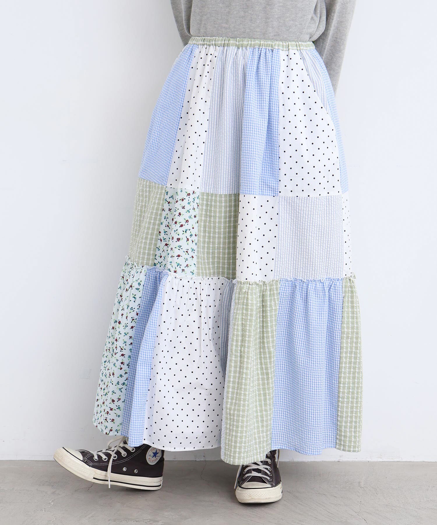 AMBIDEX Store little garden パッチワークスカート(F サックス): l
