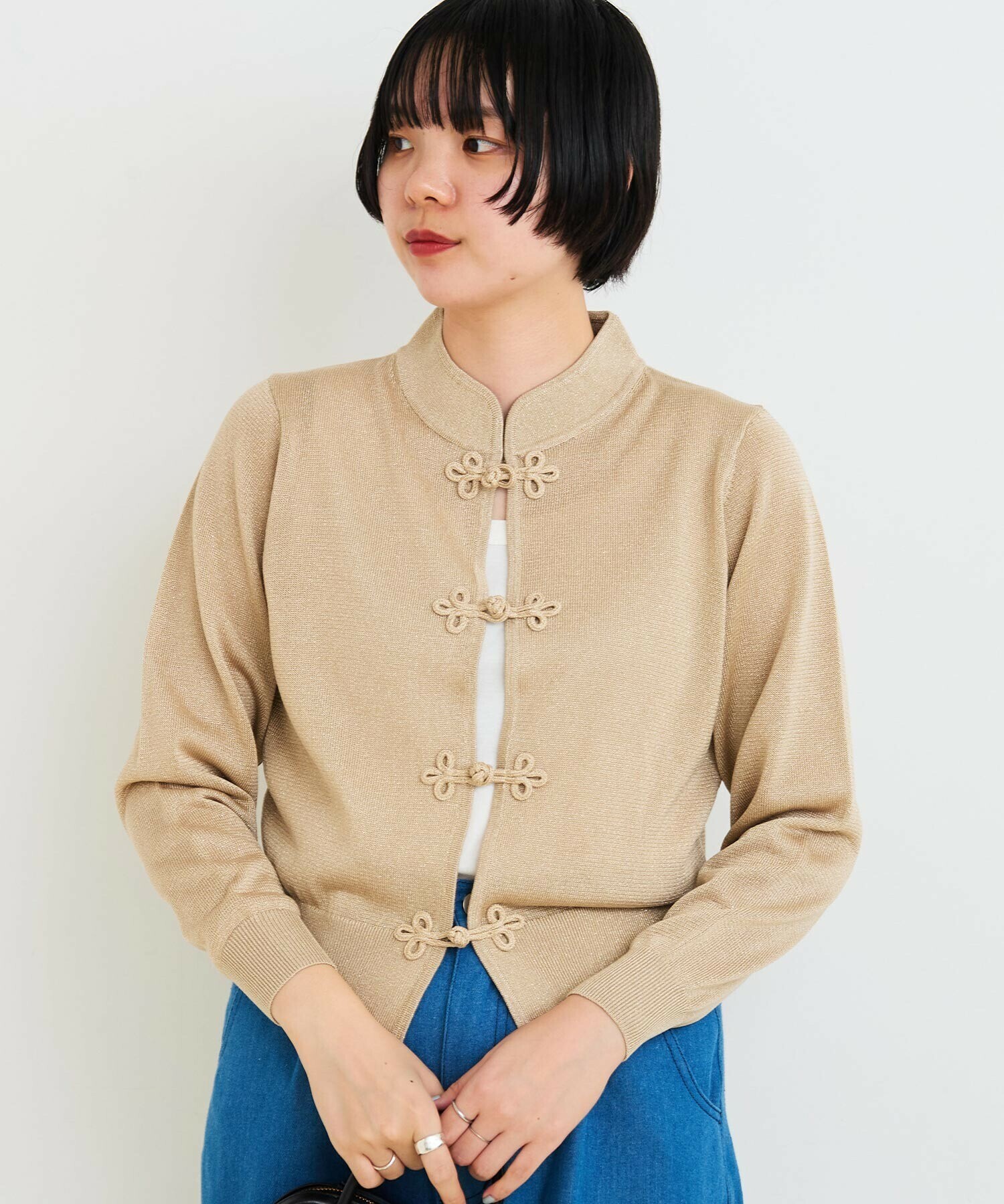 AMBIDEX Store ○Metallic yarn 華釦カーディガン(F ベージュ