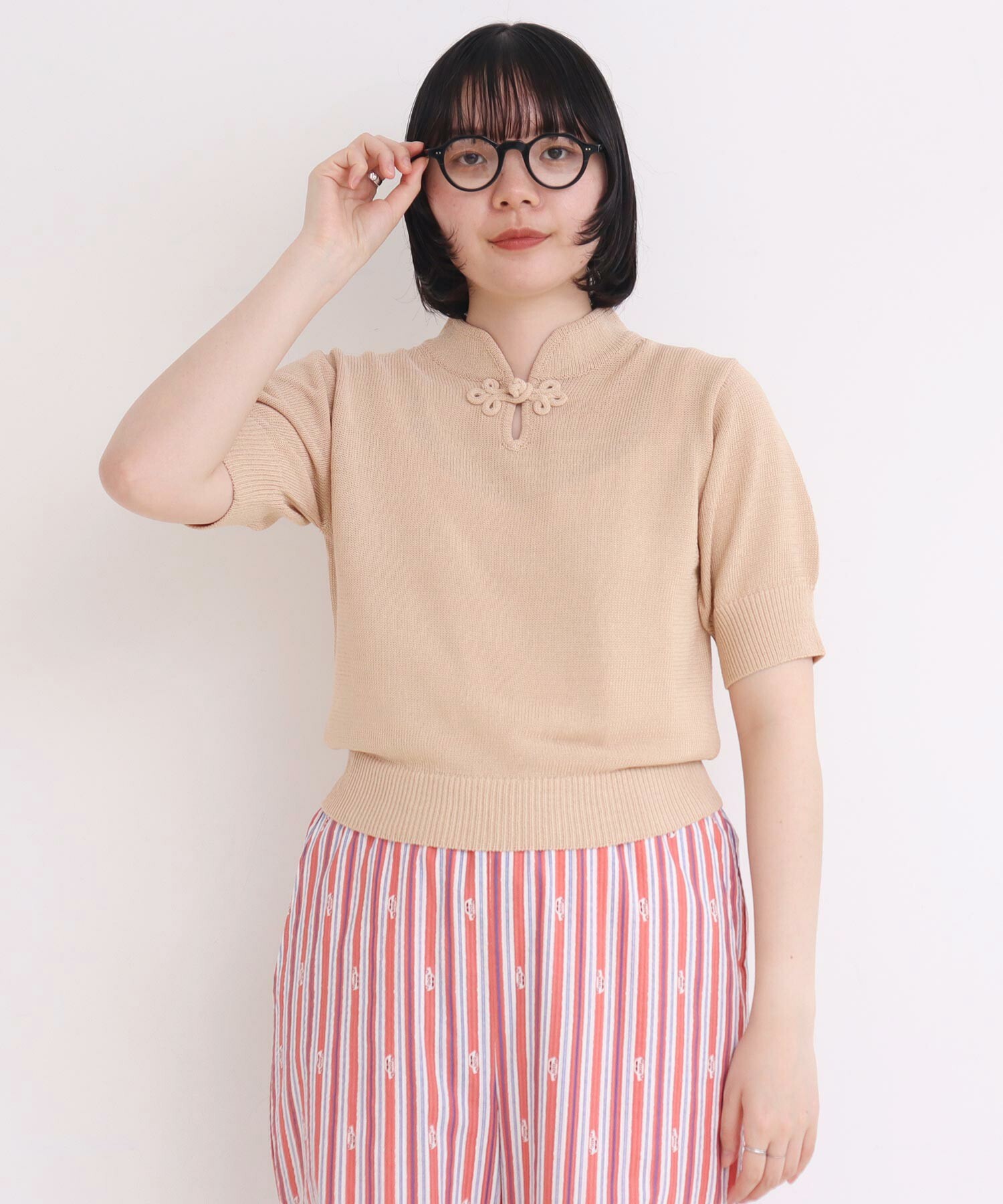 美品！コンジェペイエアデュートリステス.半袖ドルマンプルオーバー/ナチュラン AMBIDEX Store △〇COTTON NYLON 華釦 半袖プルオーバー(F クロ