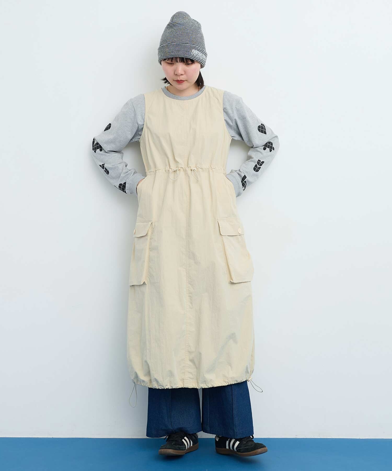 AMBIDEX Store ○〇CHEMICAL WASH ギャザーワンピース (F カーキ): l