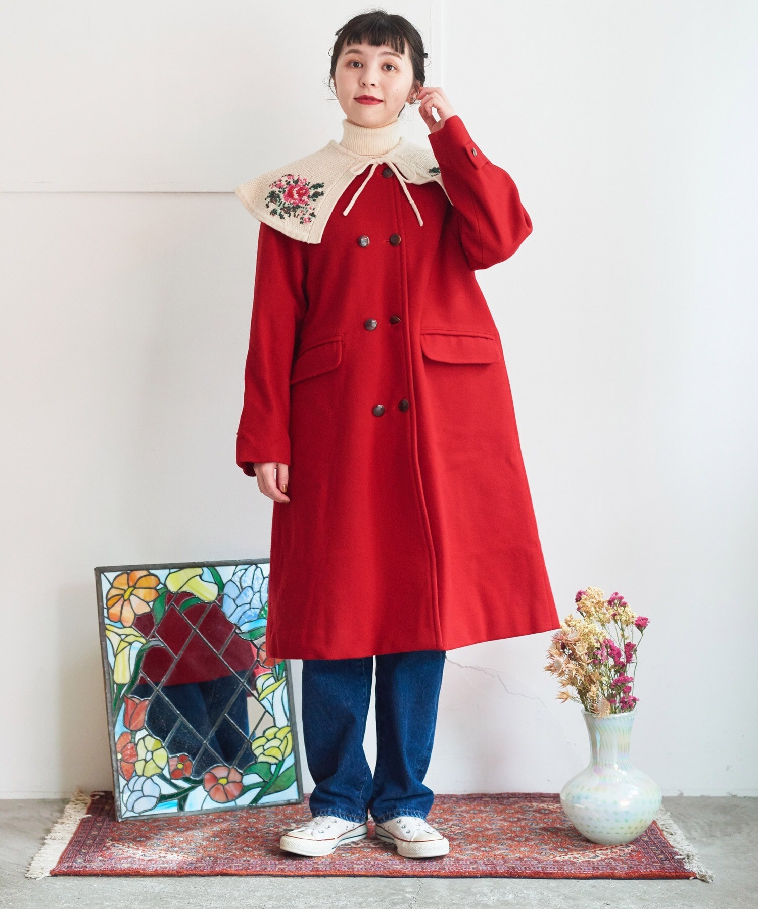 肩幅365cmDot \u0026 Stripes CHILDWOMAN ノーカラーハーフコート