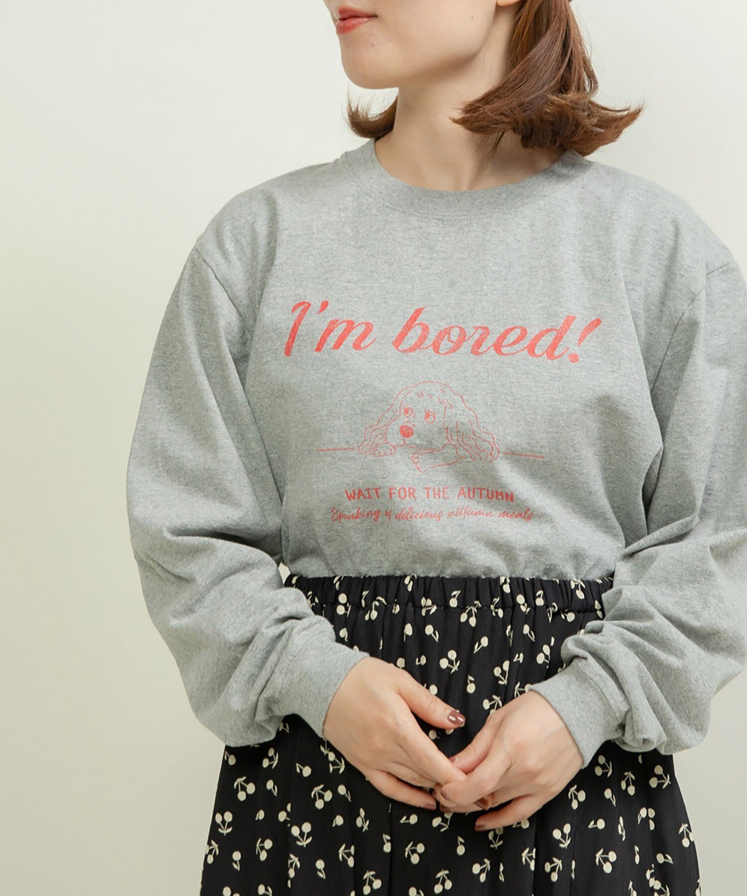 tシャツ 16/-天竺 秋を待つ犬プリント ロンＴ レディース AMBIDEX Store 【予約販売】○16/-天竺 秋を待つ犬プリント ロン