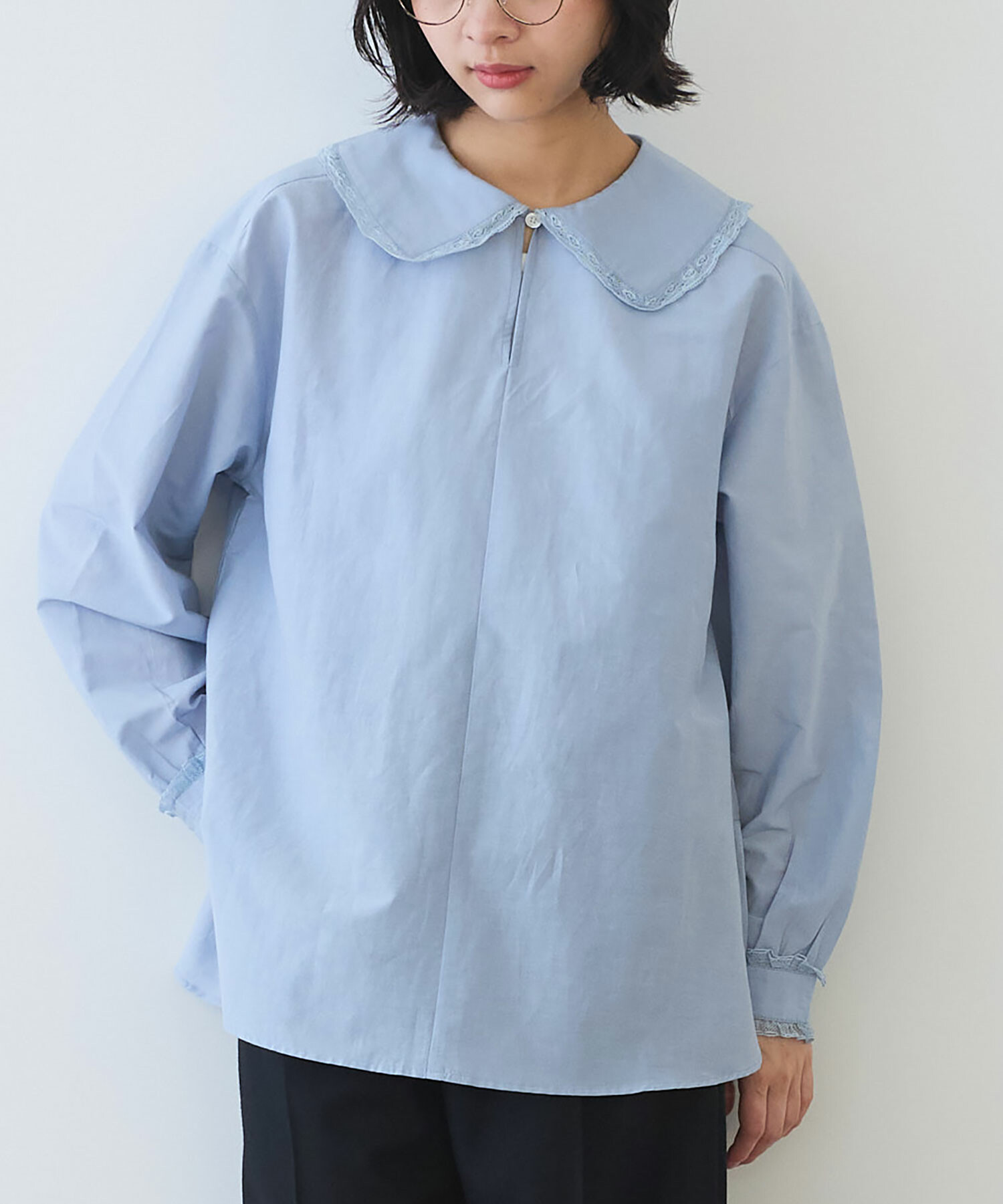 ブラウス シャツ コットン/シルク lace フリル衿ブラウス レディース AMBIDEX Store 【予約販売】〇 コットン / シルク lace フリル襟