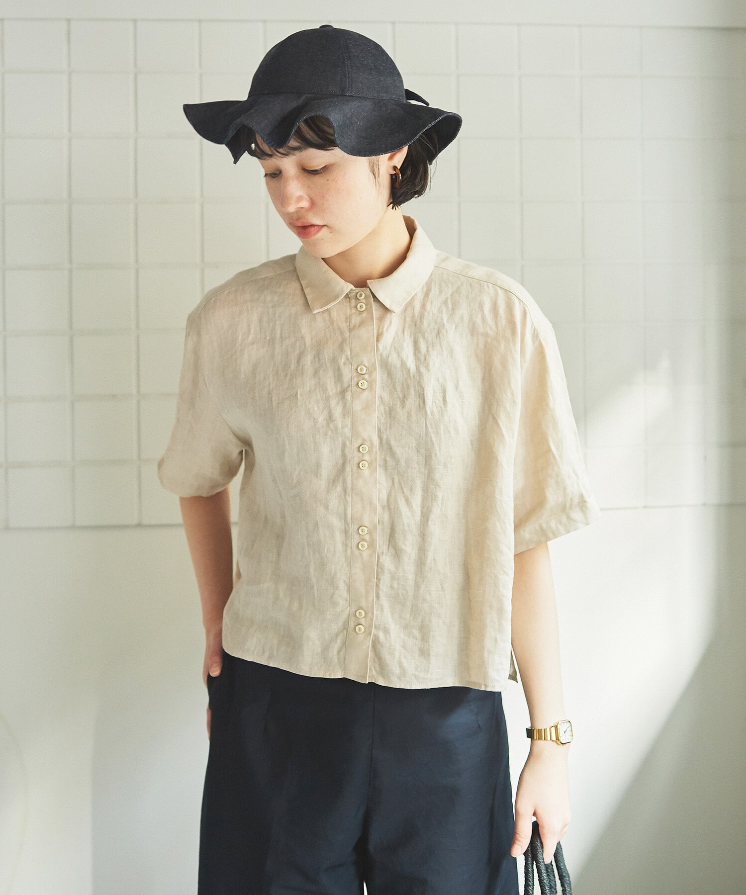 AMBIDEX Store 60s フレンチリネン boy shirt(F クロ): bulle de savon