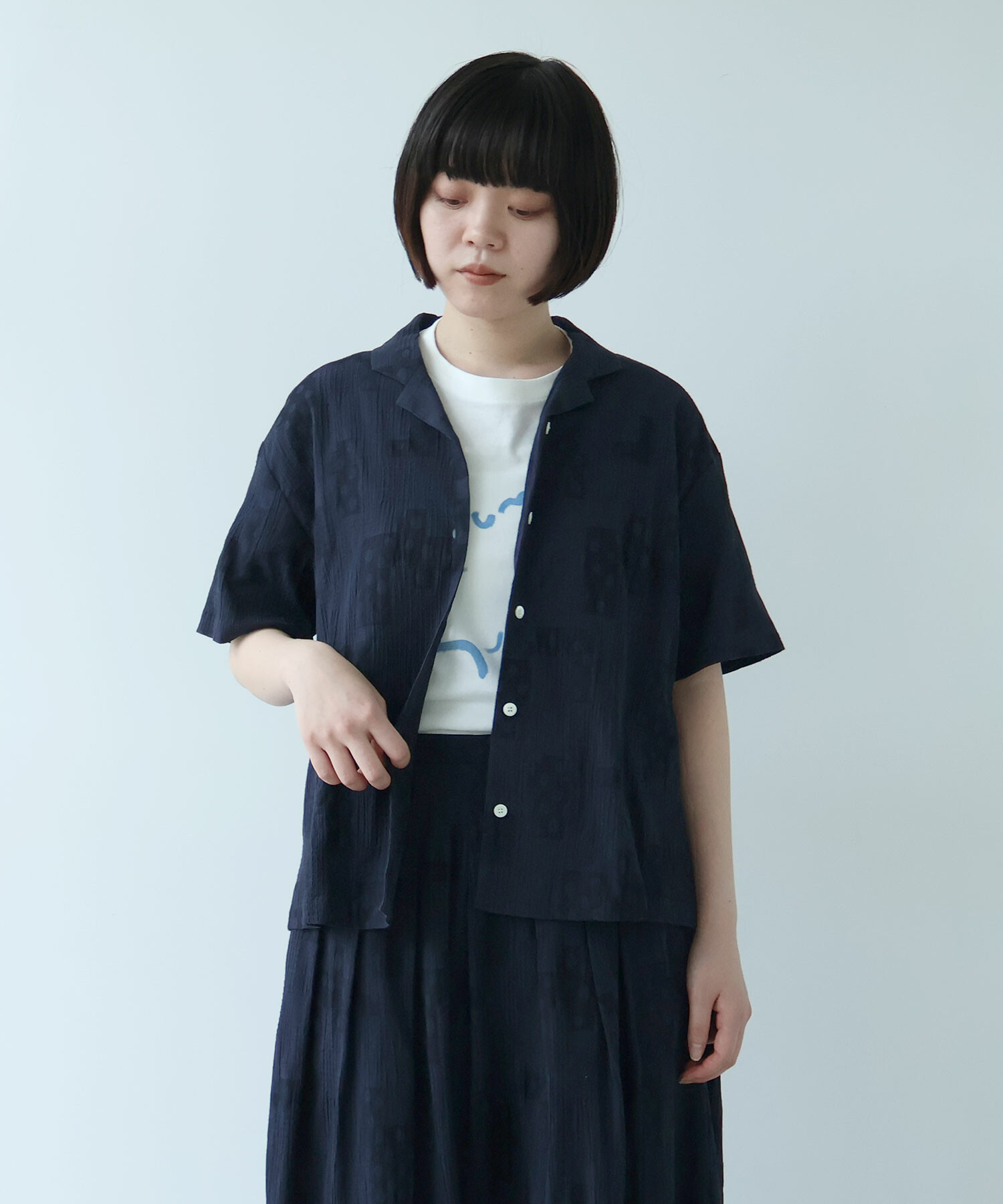 AMBIDEX Store ○ patchwork ジャカード 開襟シャツ(F シロ): bulle de