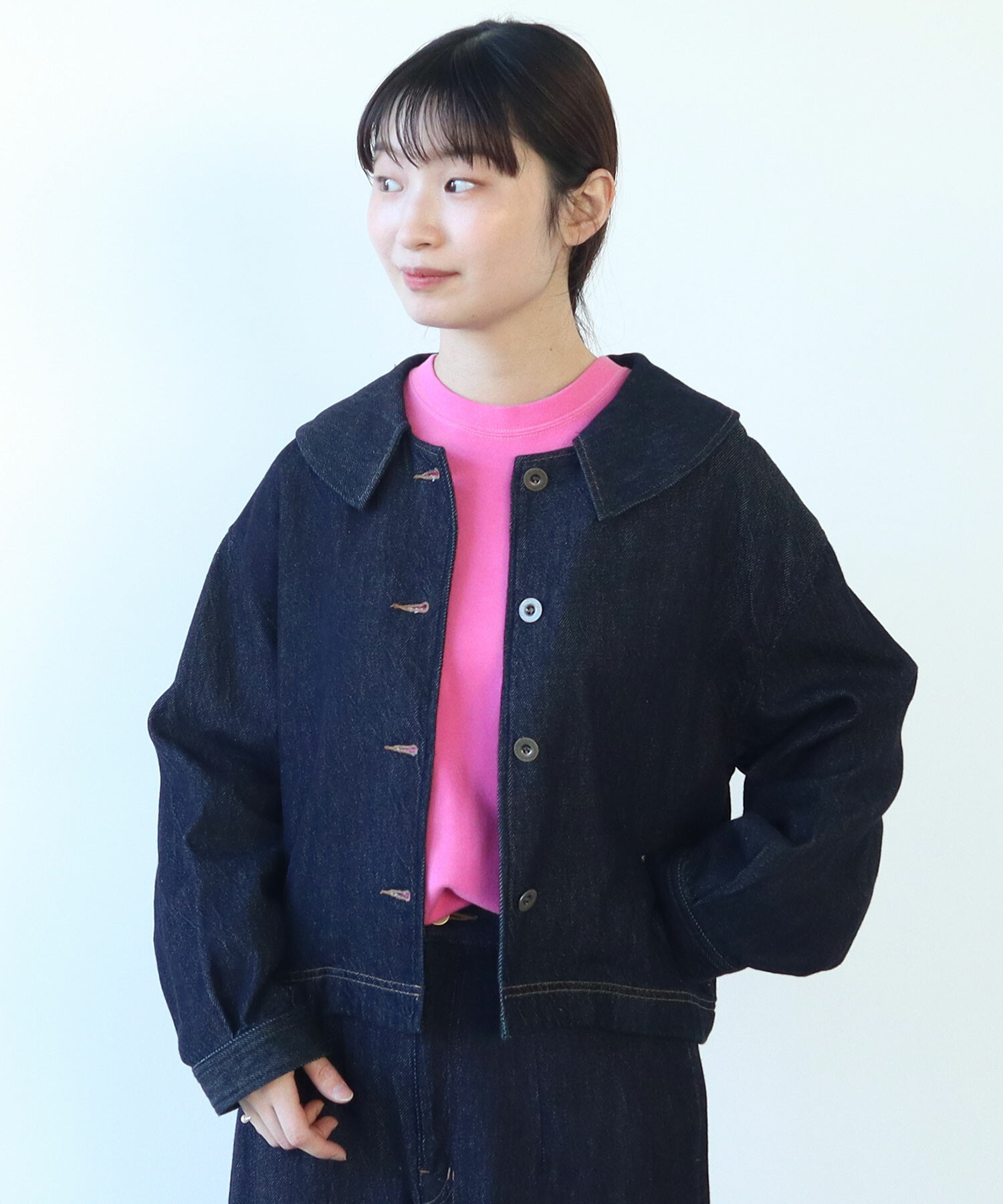 ニット×デニム コンビ ジャケット ブルゾン タートルネック AMBIDEX Store ○Volume Sleeve デニムブルゾン(F キナリ): l