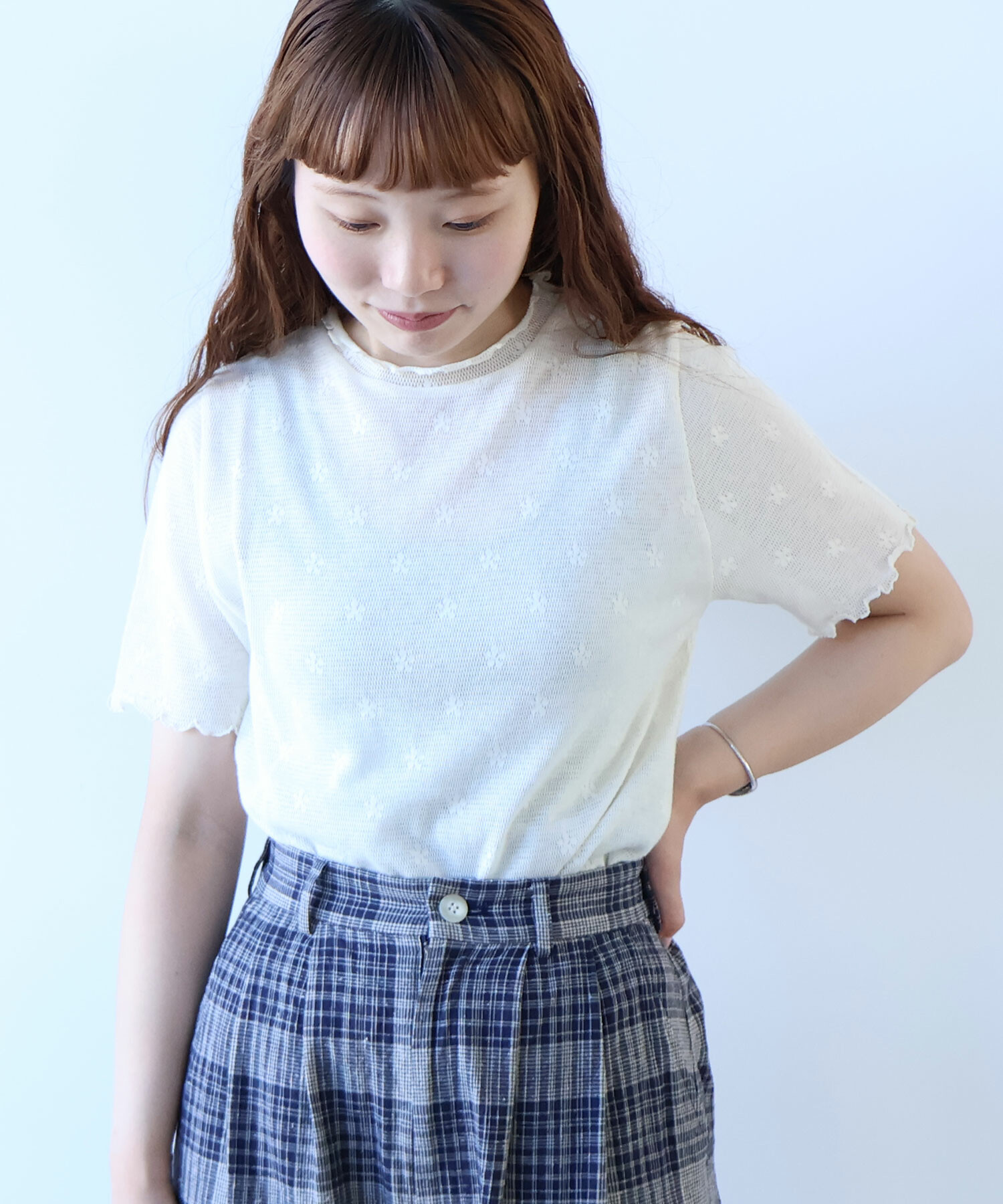 tシャツ hana×mesh ジャガード ハイネック半袖プルオーバー レディース bulle de savon tシャツ hana×mesh ジャガード ハイネック半袖