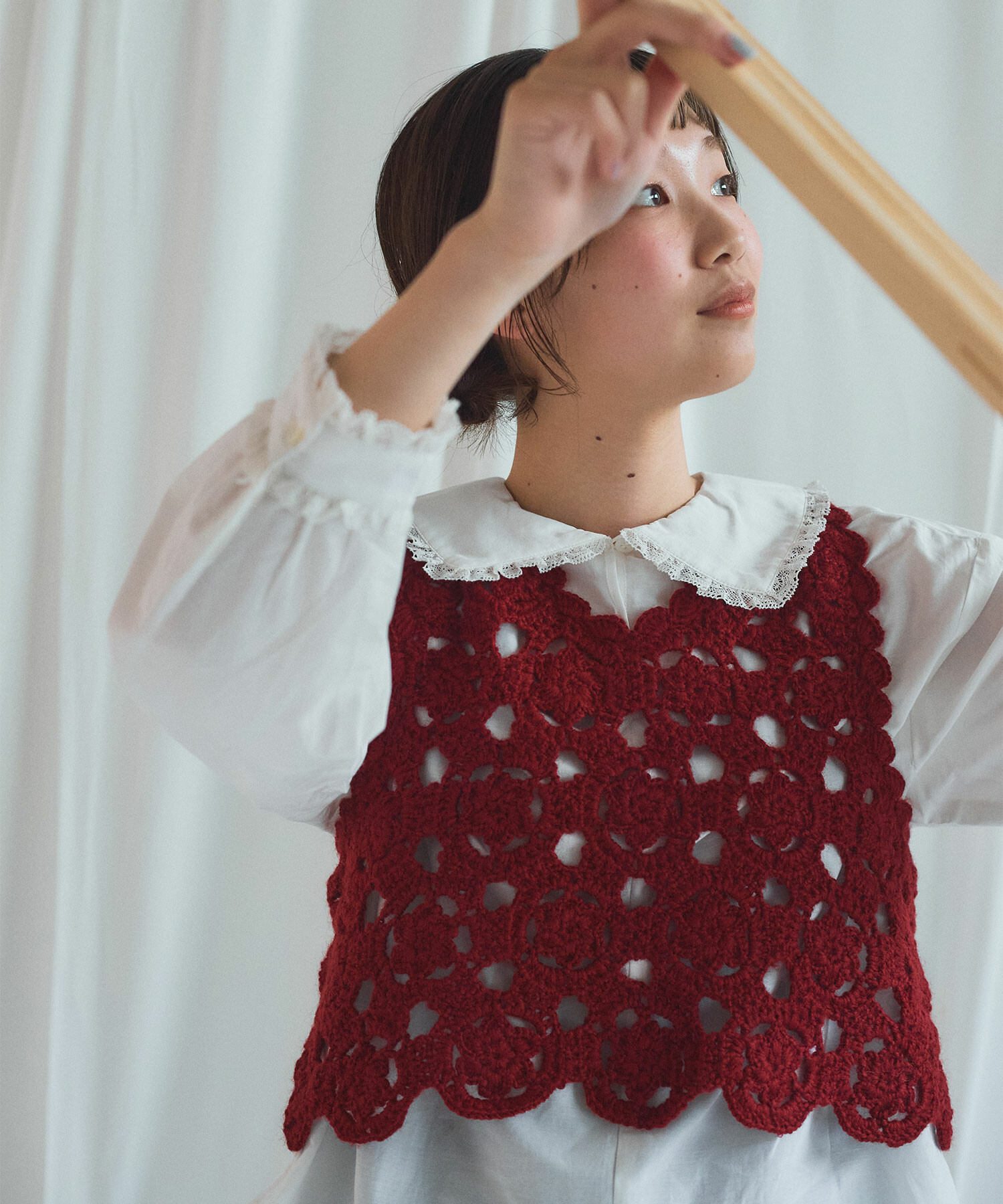 AMBIDEX Store ○ ネパールハンドニット かぎ針レース ベスト(F