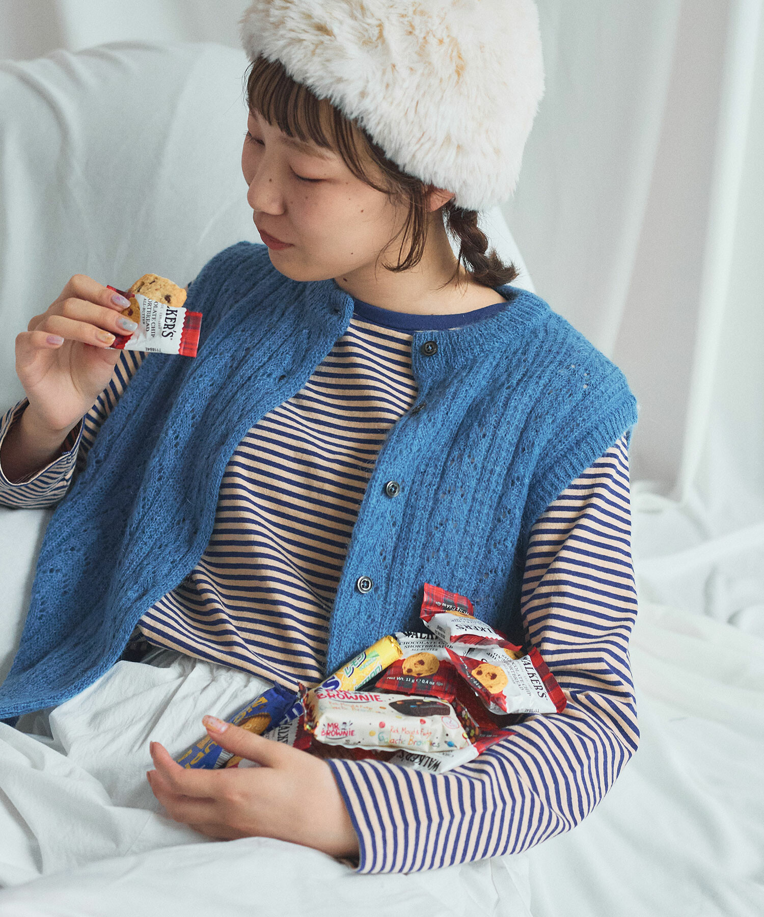 【bulle de savon】フード付きブルゾン／ブルー bulle de savon】フード付きブルゾン／ブルー