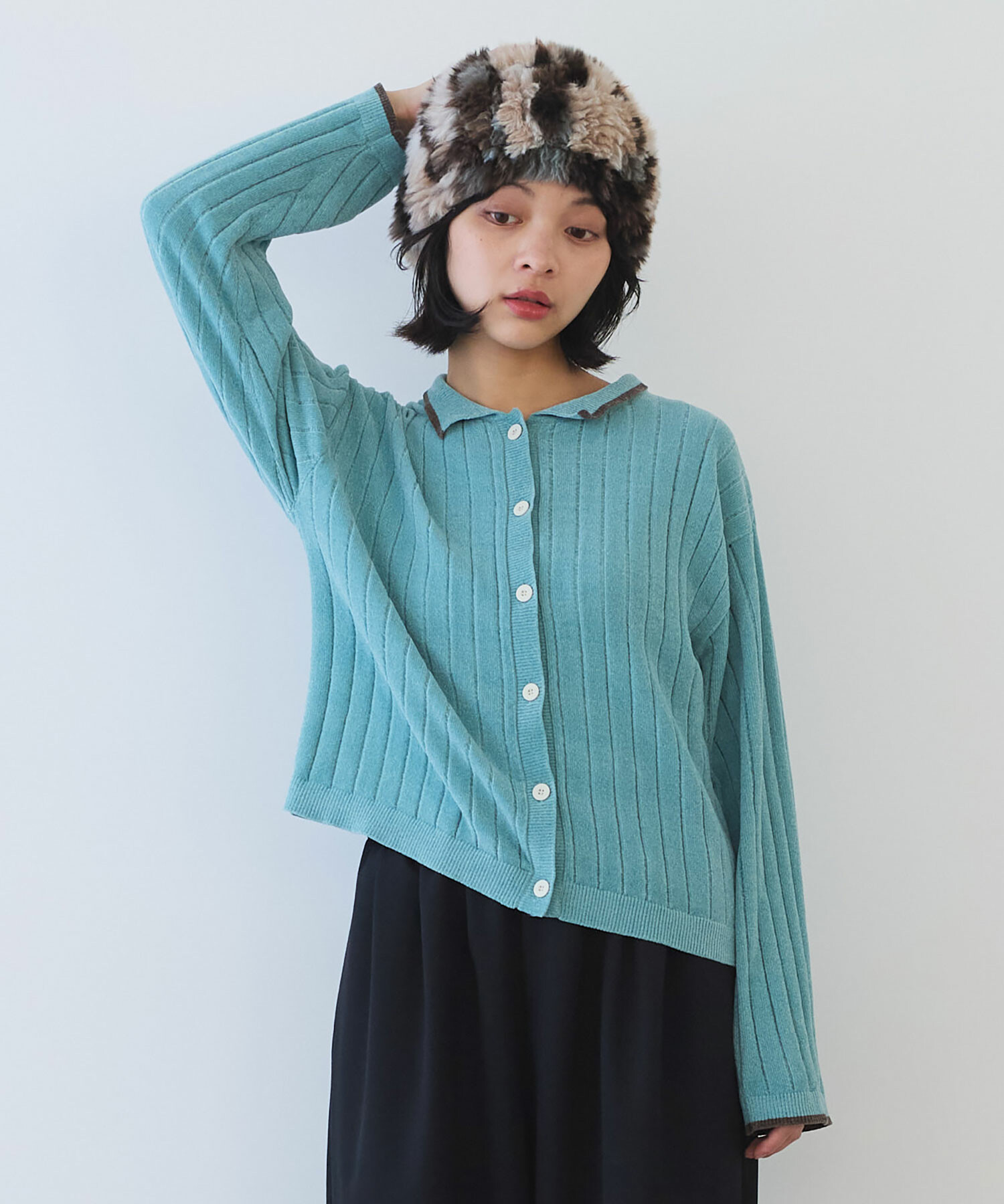 AMBIDEX Store ○ moll yarn bicolor カーディガン(F ブルー