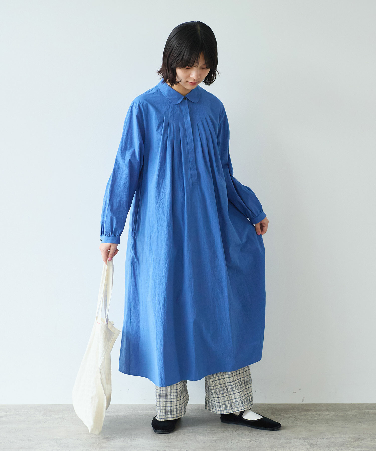 AMBIDEX Store 〇 basic cotton タックワンピース(F アオ): bulle de savon