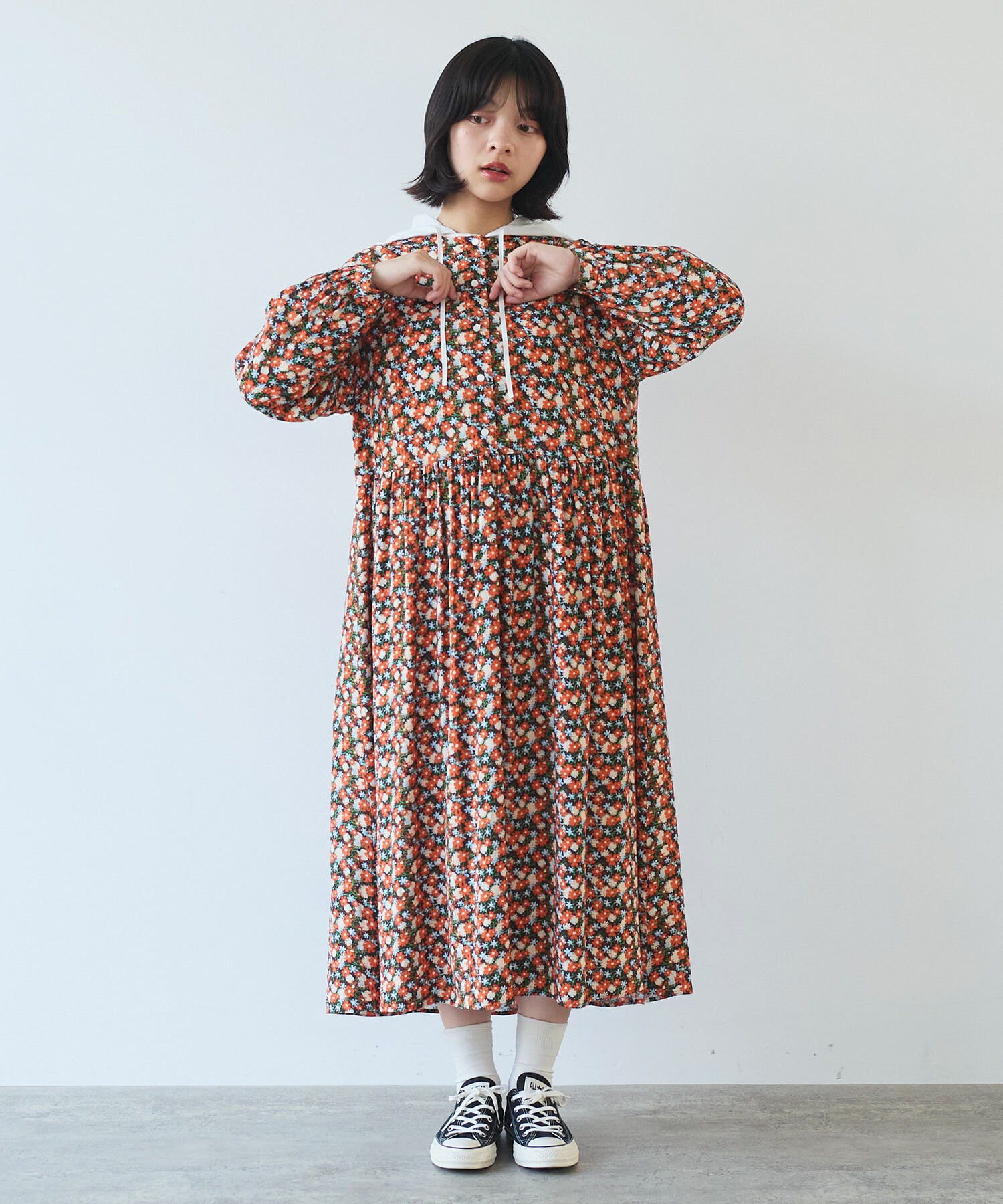 113u*ビュルデサボン 装苑 ビッグ フラワー プリント フレア ワンピース 113u*ビュルデサボン 装苑 ビッグ フラワー プリント フレア