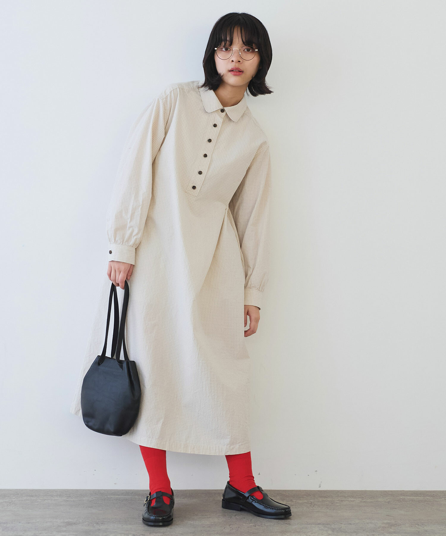 AMBIDEX Store △〇 ナチュラルリップルボイル シャツワンピース(F アイボリーチェック): bulle de savon