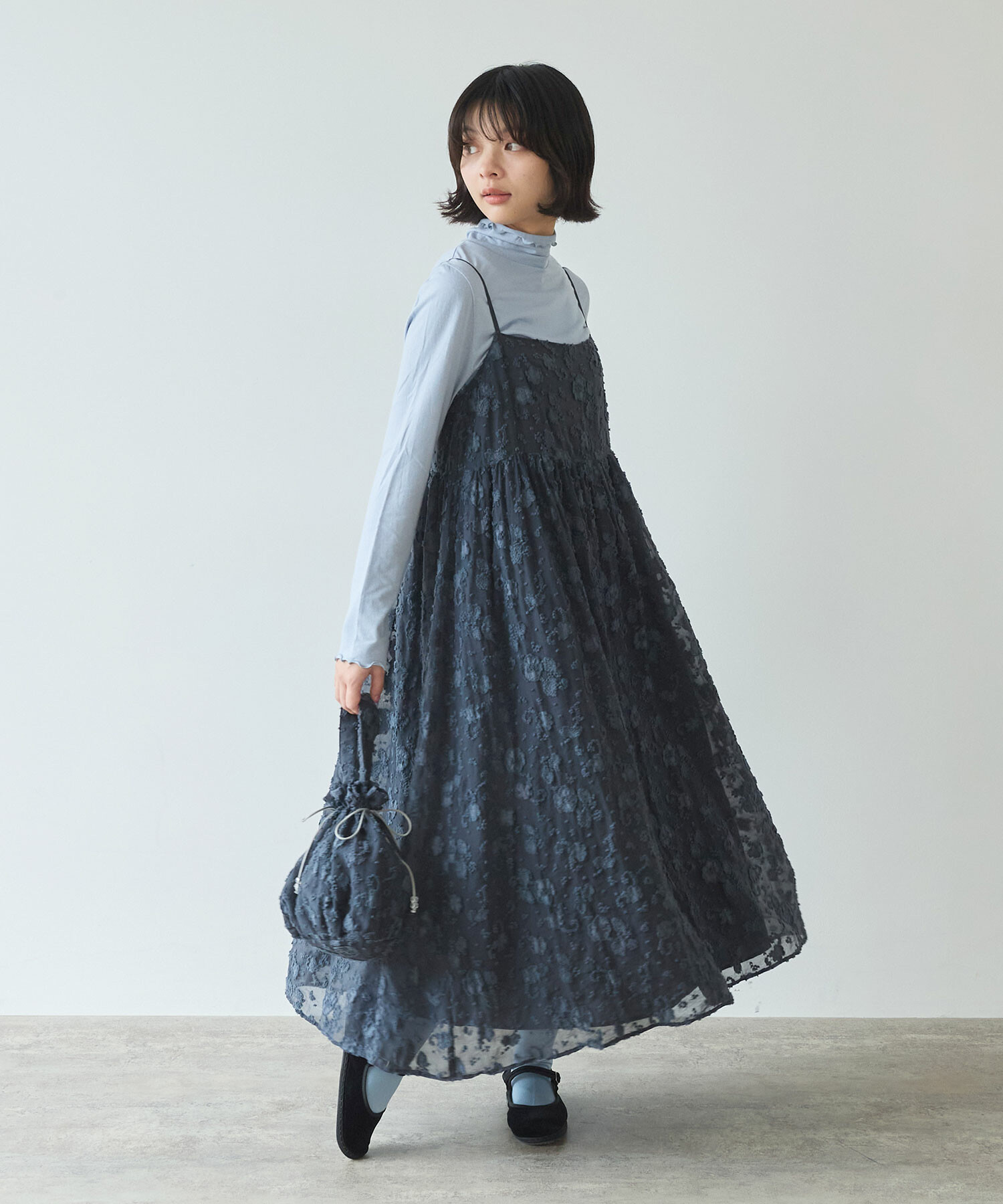 AMBIDEX Store 〇 踊るはな ジャカード ワンピース(F チャコール