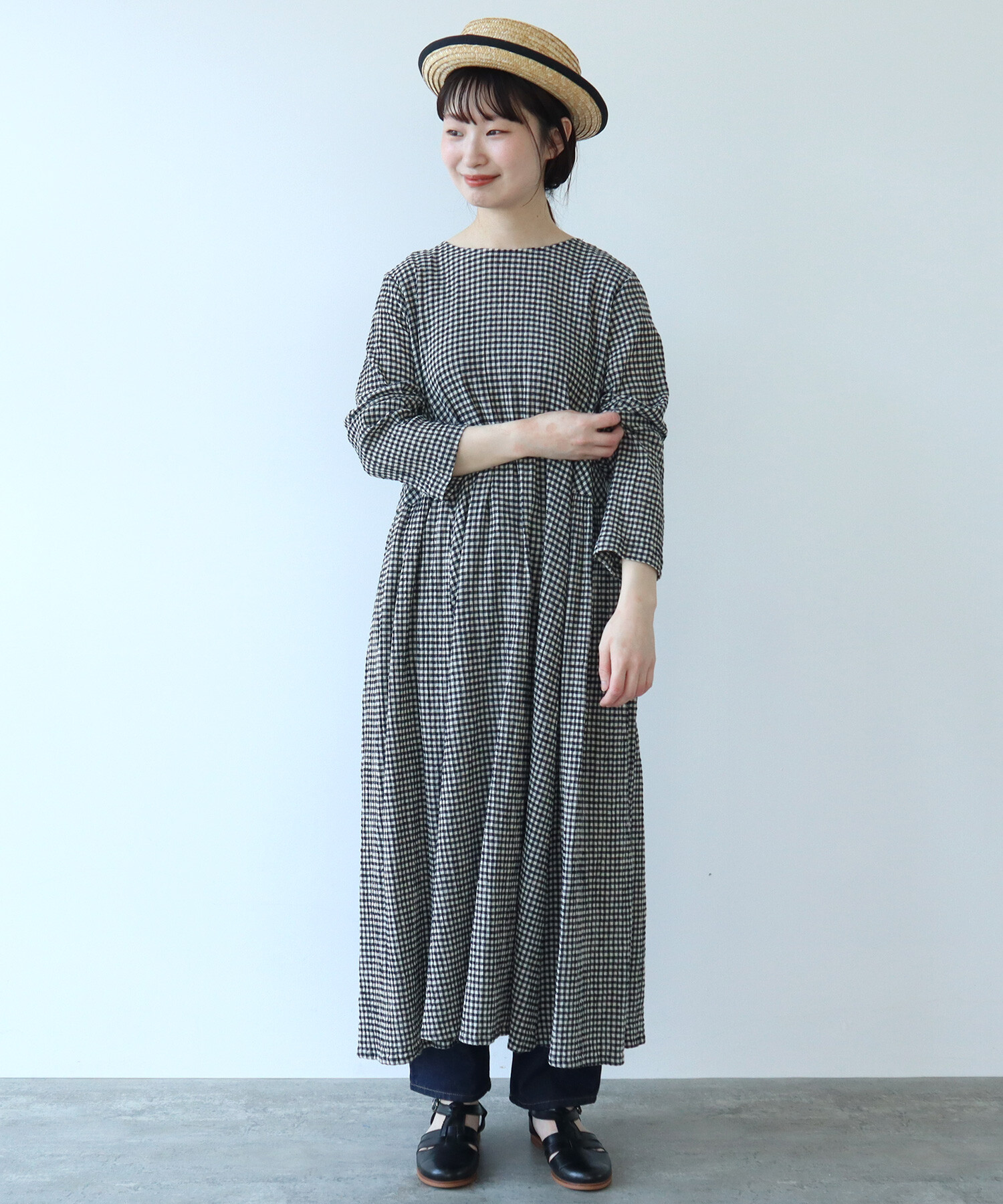 AMBIDEX Store △○ちぢみgingham ワンピース(F アカ): bulle de savon