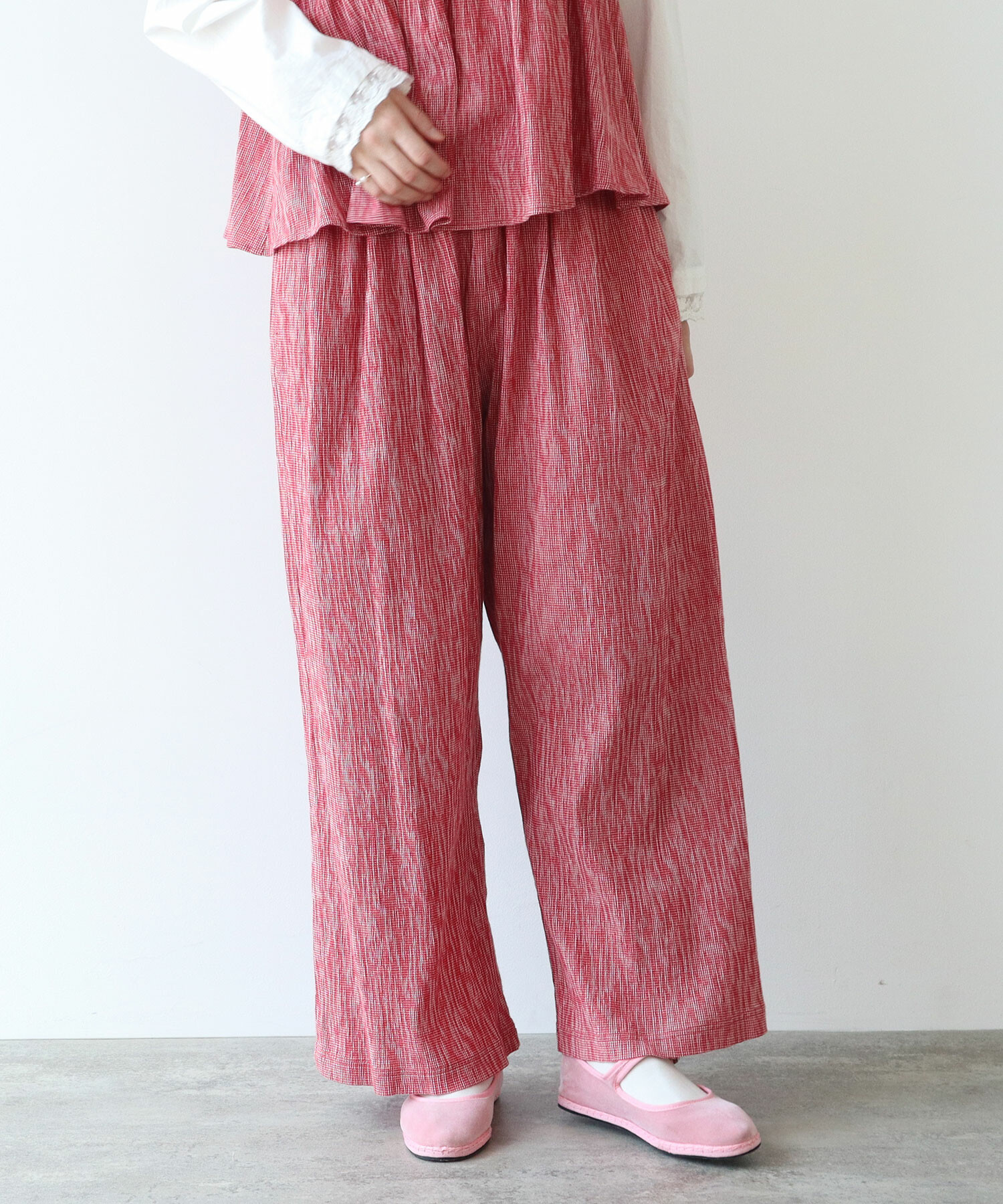 vintage グリーンチェックイージーパンツ　ピンク AMBIDEX Store ○〇 mini gingham パンツ(F アオ): bulle de savon