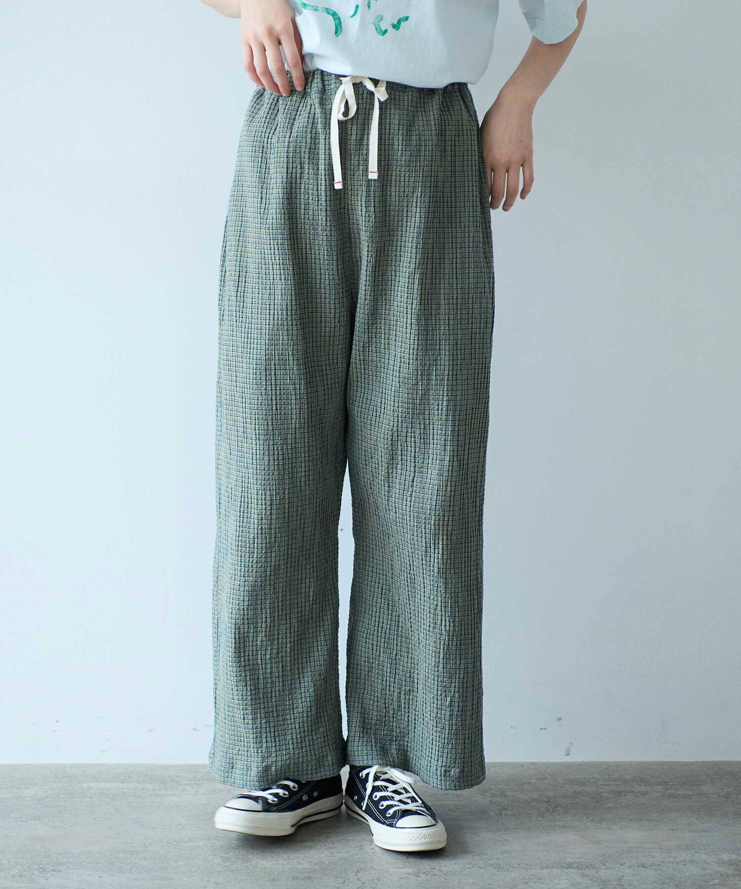 AMBIDEX Store ○ mini check イージーパンツ(F シロ): bulle de savon