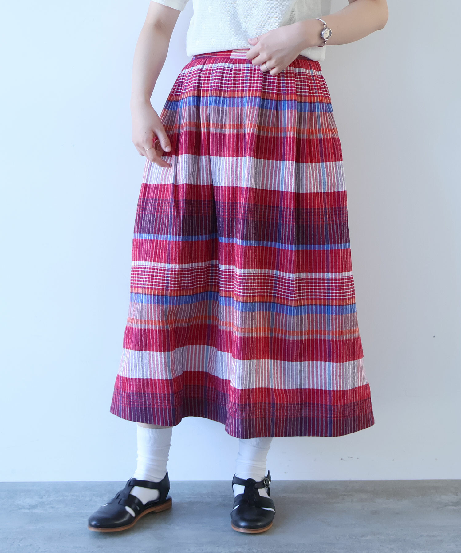 AMBIDEX Store ○〇 ビッグチェック スカート(F アオ): bulle de savon