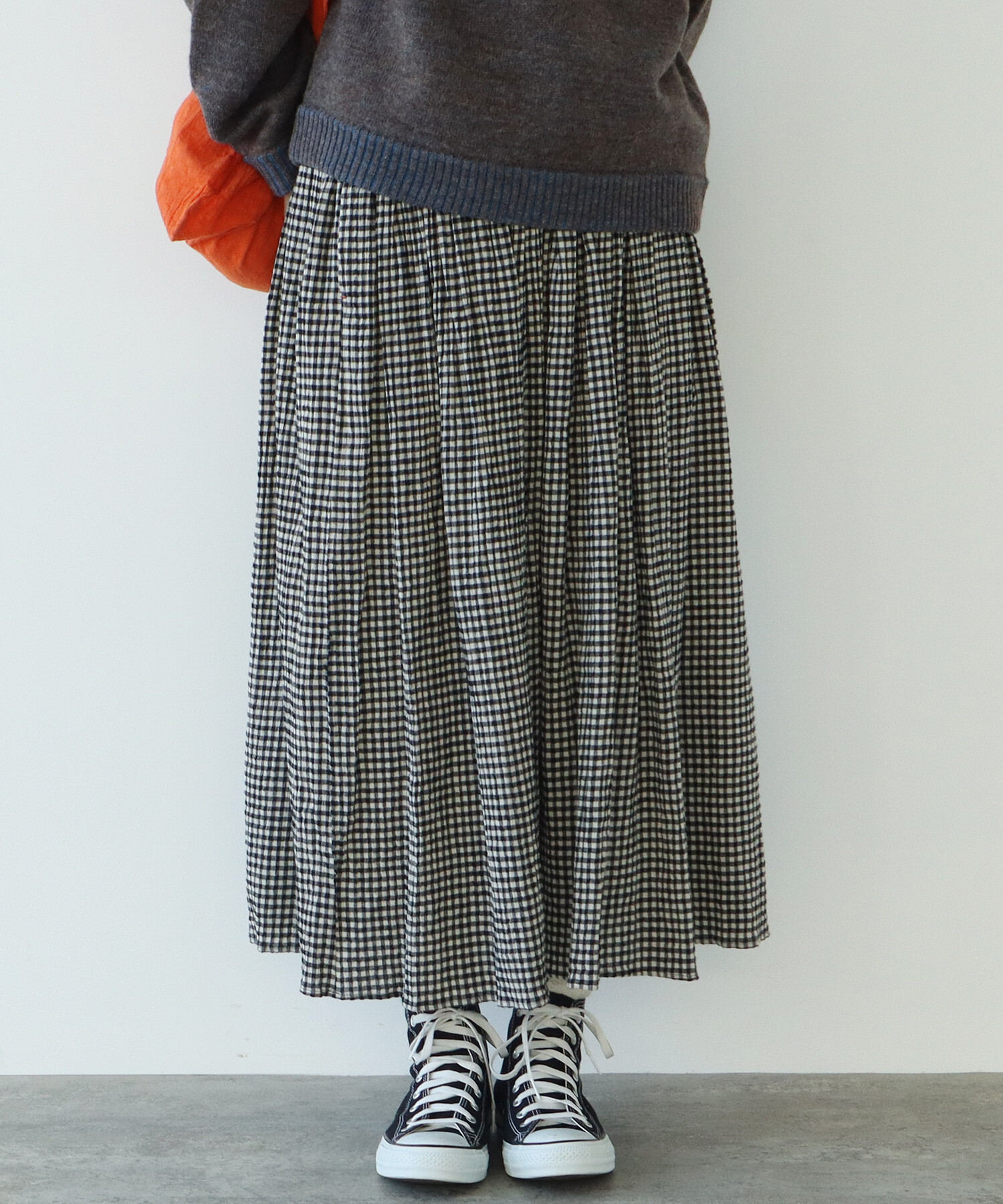 AMBIDEX Store 【予約販売】○ちぢみgingham スカート(F クロ): bulle