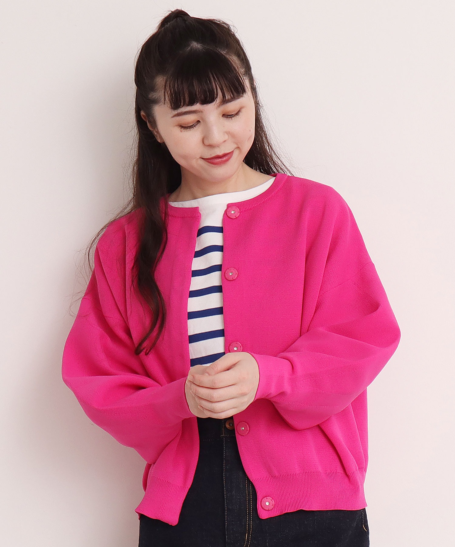 AMBIDEX Store 〇AMOSSAミラノリブ BIGサイズ カーディガン(F クロ): Dot and Stripes CHILD WOMAN