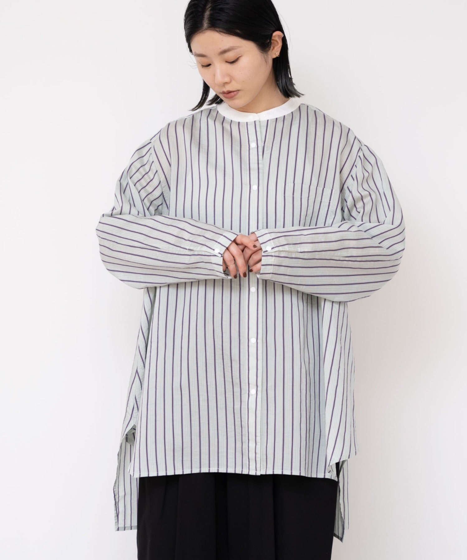 AMBIDEX Store ○CALVIA ストライプ サークル シャツブラウス stripe 