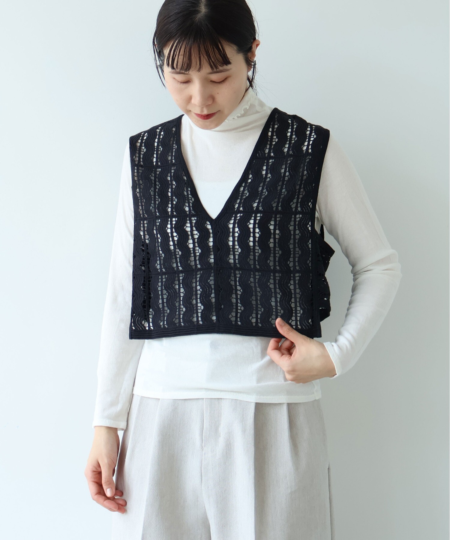 AMBIDEX Store Cotton/wave lace ベスト(F シロ): yuni AMBIDEX Store Cotton/wave lace ベスト(F シロ): yuni