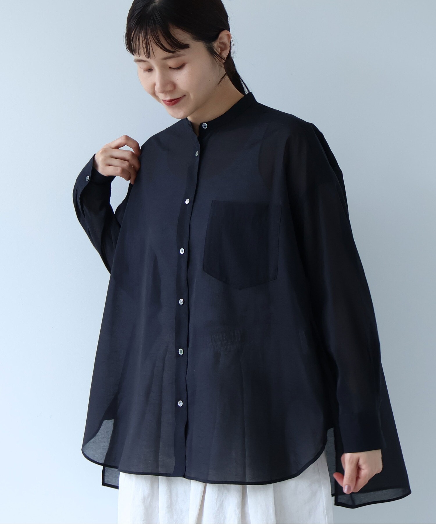 AMBIDEX Store Cotton Nylon sheer wide シャツ(F クロ): yuni