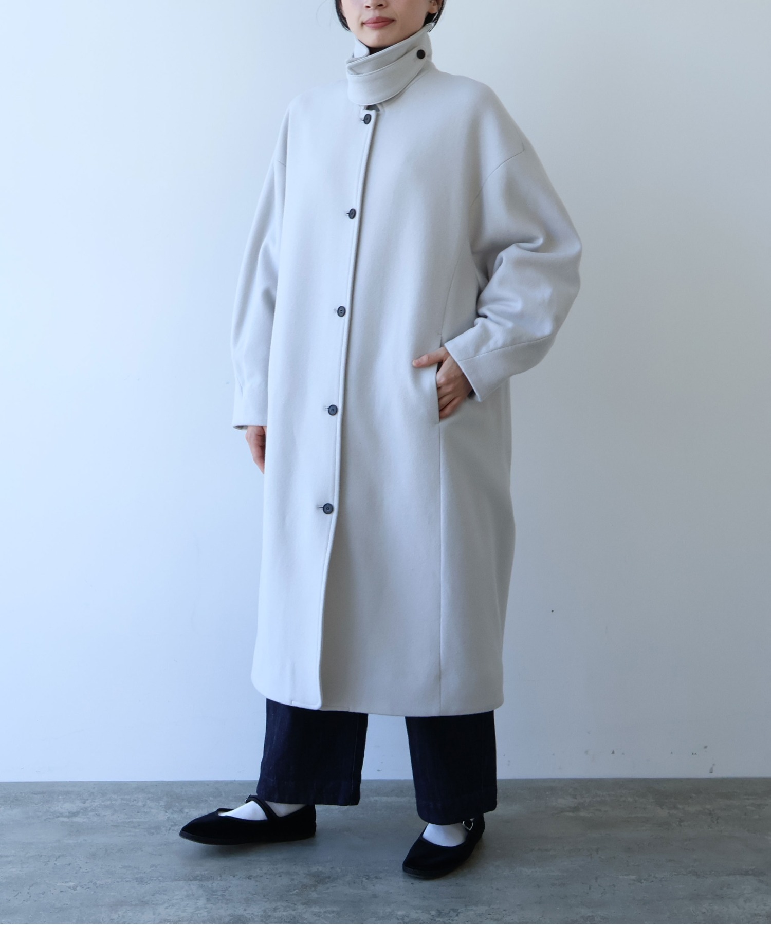 AMBIDEX Store ○ウールsuper100 bal collar cocoonコート (F グレー