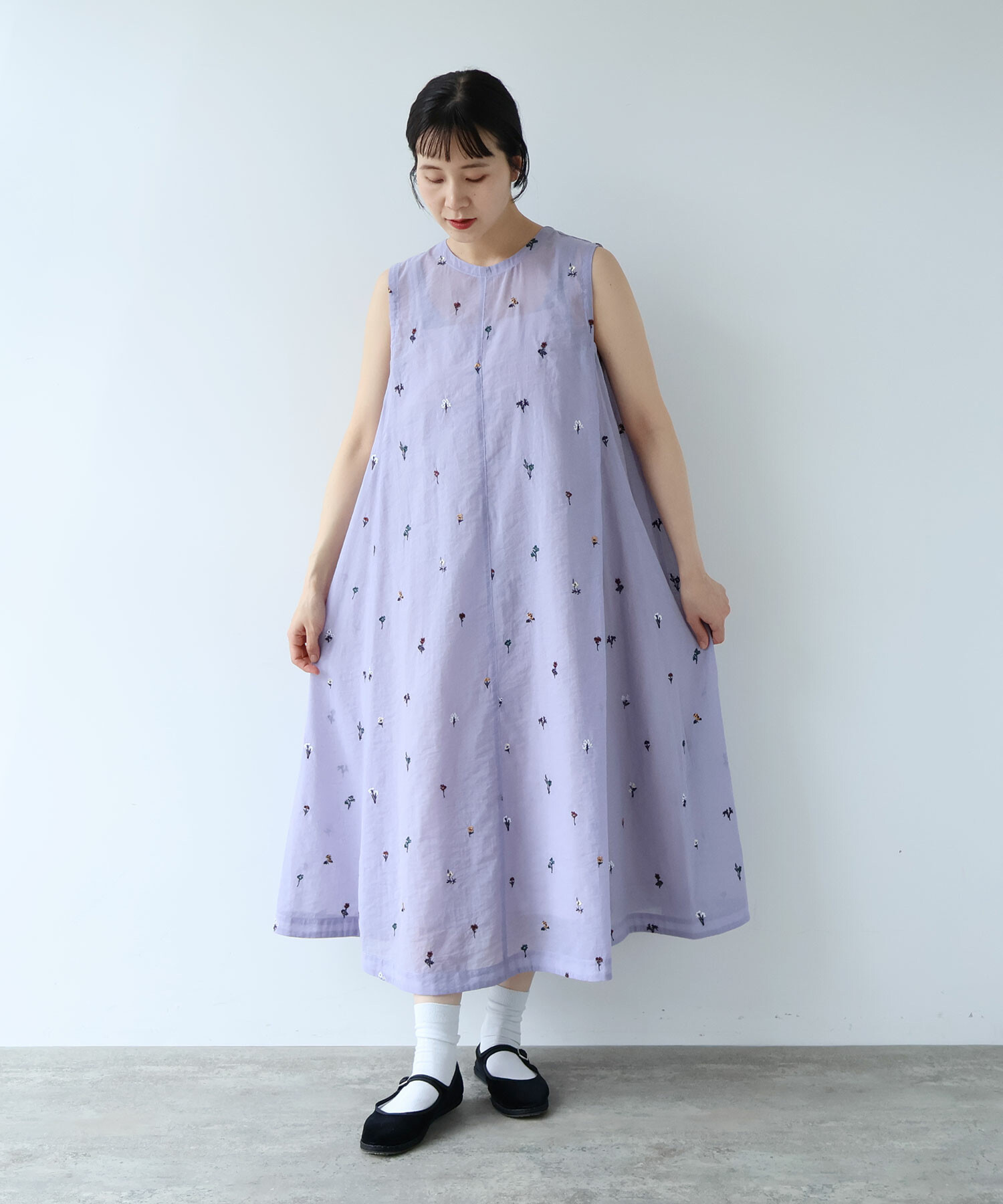 yuni 刺繍ロング　ワンピース 花柄 AMBIDEX Store コットン/ナイロン sheer floral刺繍 ワンピース(F