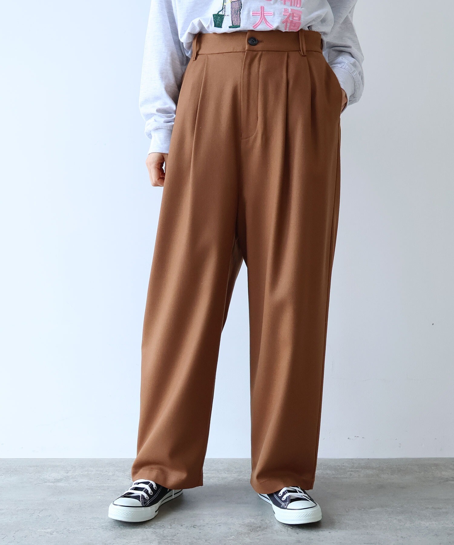 AMBIDEX Store washable wool wideパンツ(M クロ): yuni