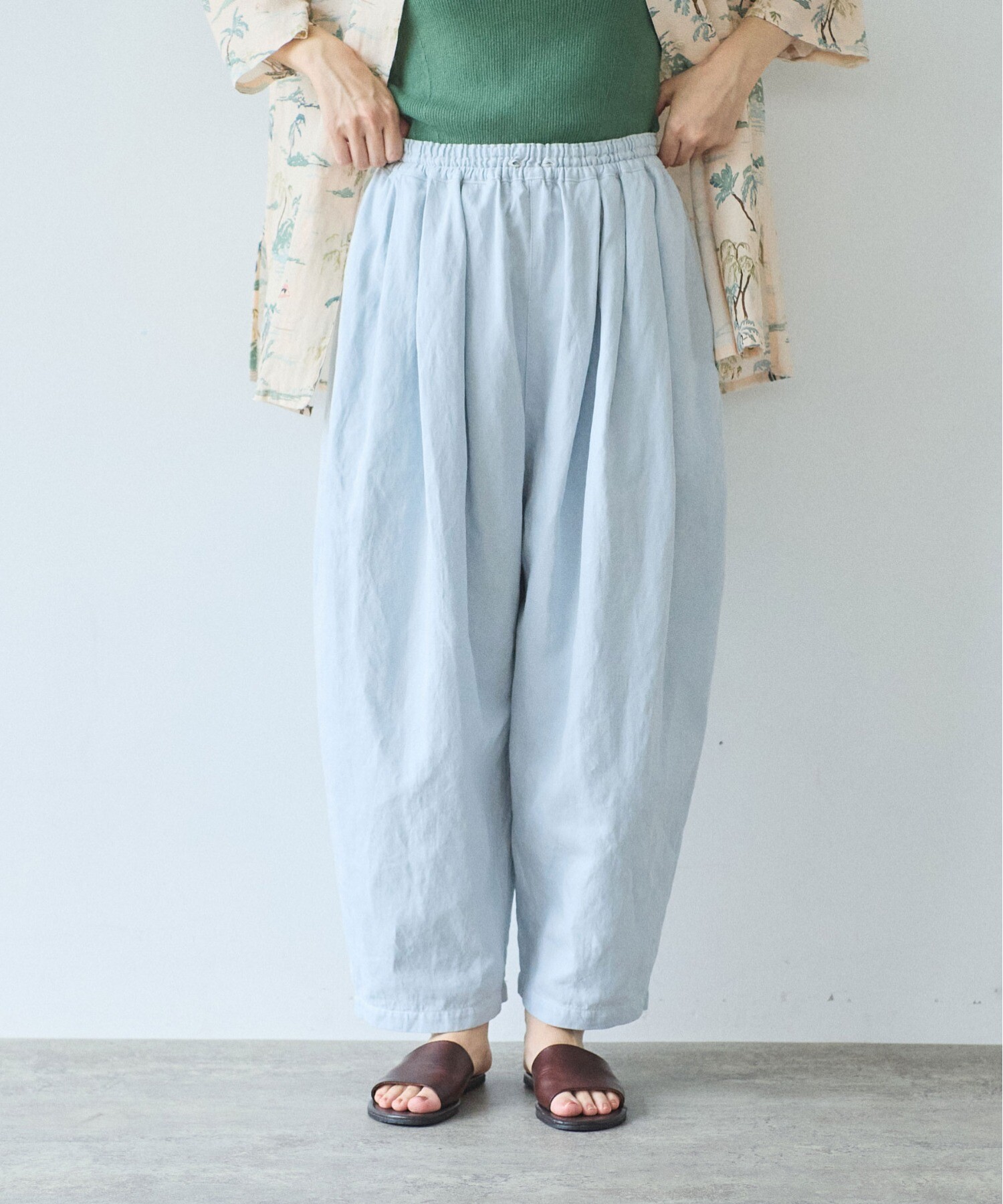 AMBIDEX Store Cotton/Linen denim wide cocoon パンツ(F シロ): yuni